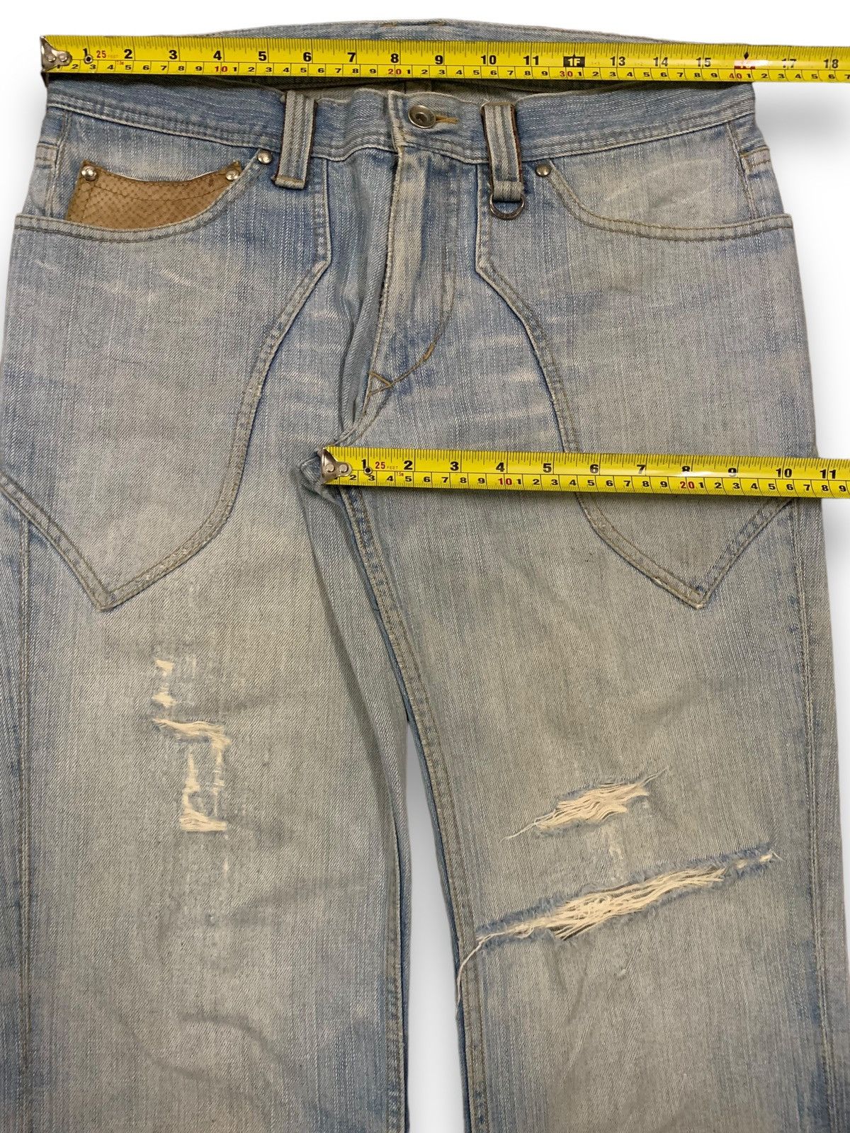 Tornado Mart Vintage NCFM Leather Pocket Clawmark Distressed Jeans Size US 32 / EU 48 - 15 Thumbnail