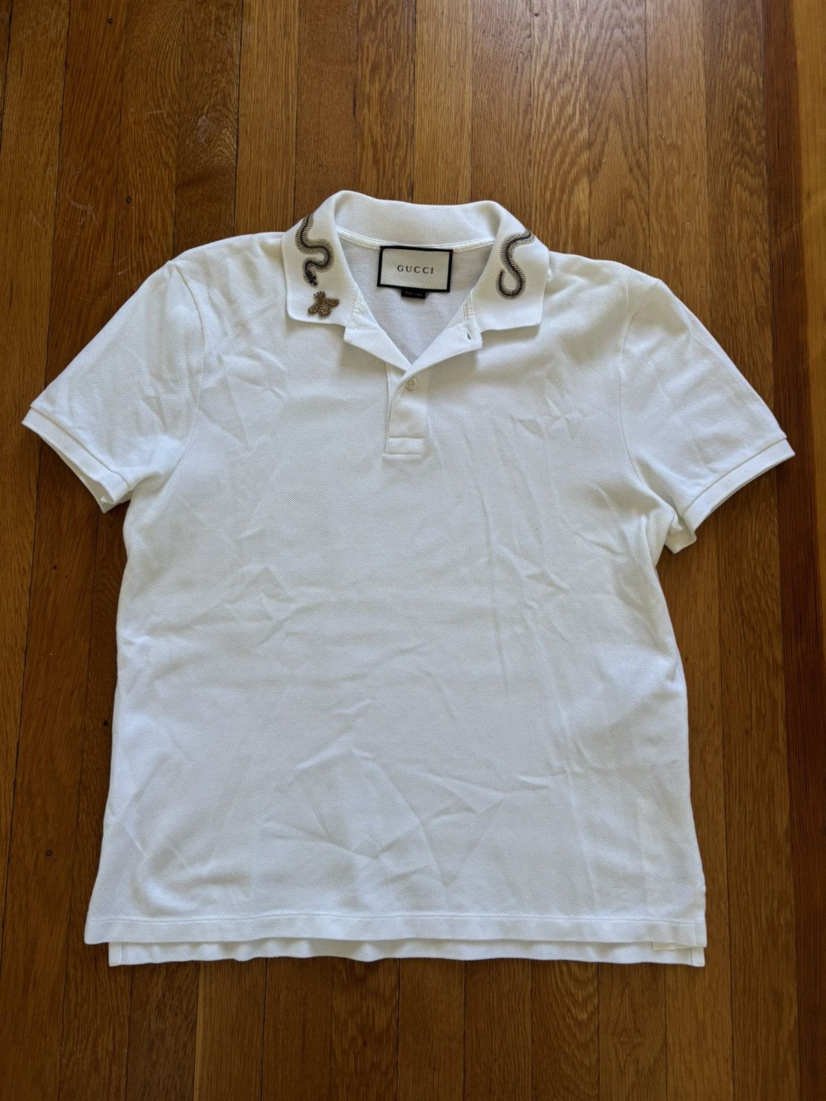 Gucci White Snake Embroidered Collar Polo Size US M / EU 48-50 / 2 - 1 Thumbnail