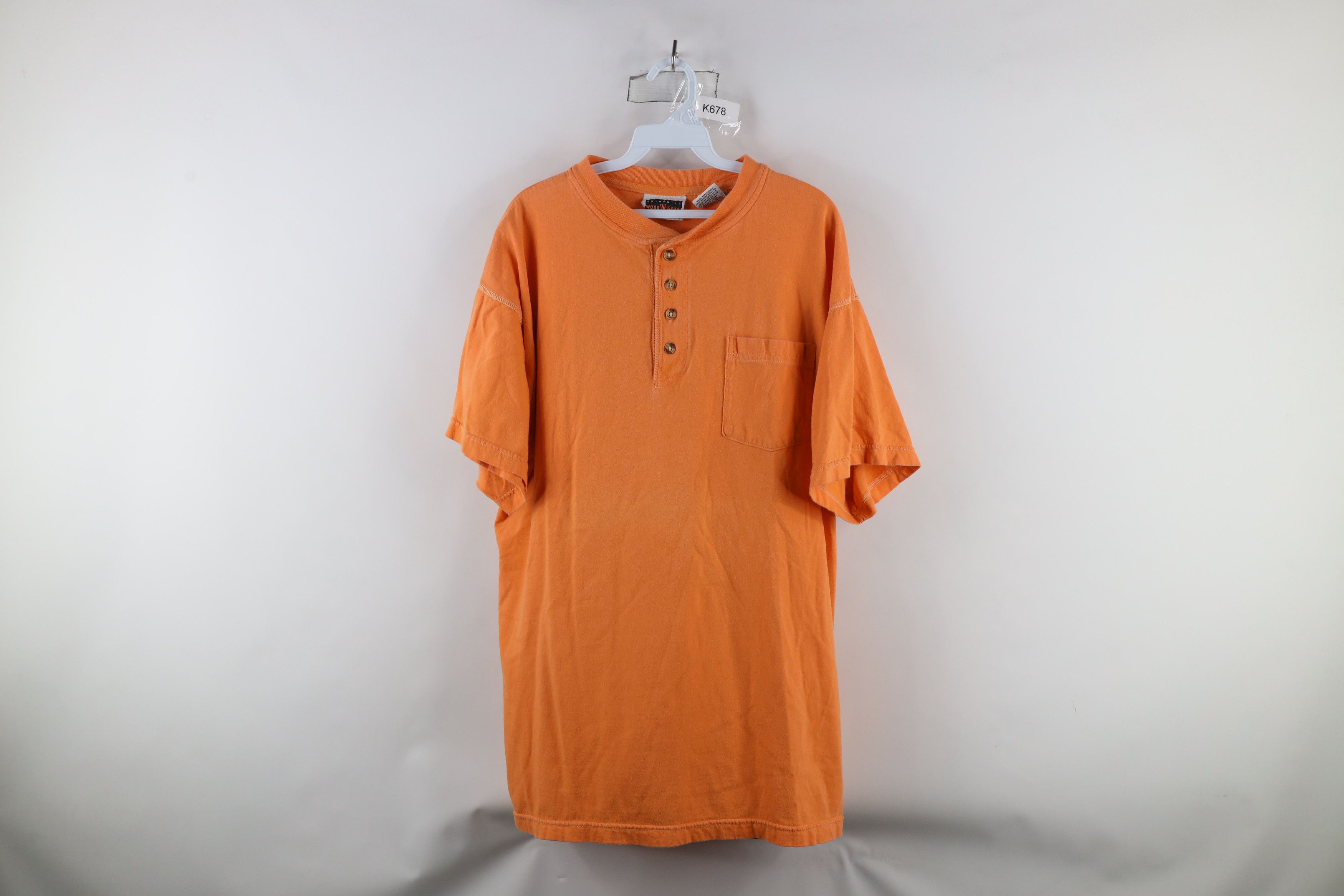 Vintage Vintage 90s Streetwear Short Sleeve Henley T-Shirt Orange Size US XL / EU 56 / 4 - 1 Thumbnail