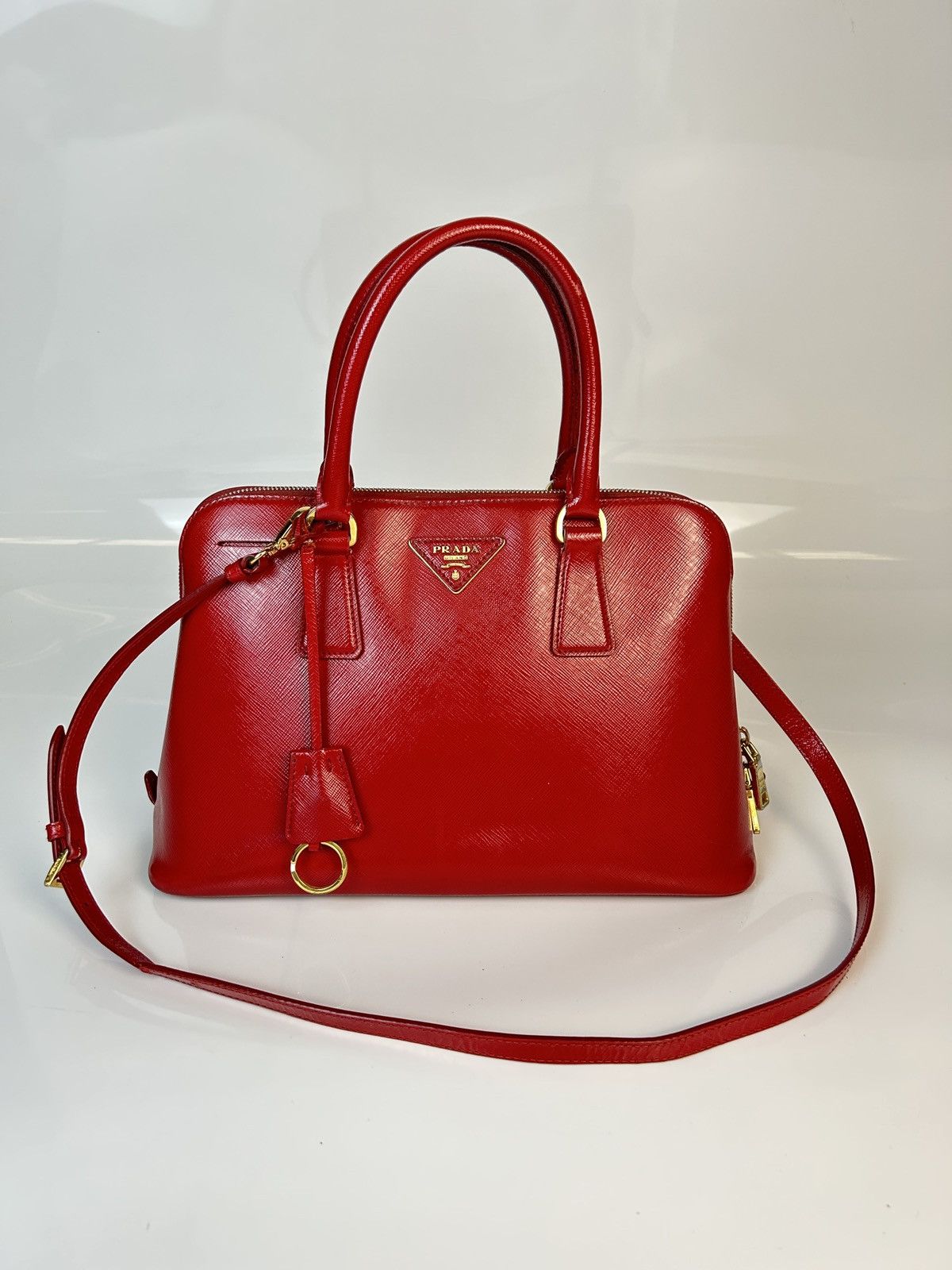 image of Prada Red Leather Saffiano Shoulder Bag, Men's