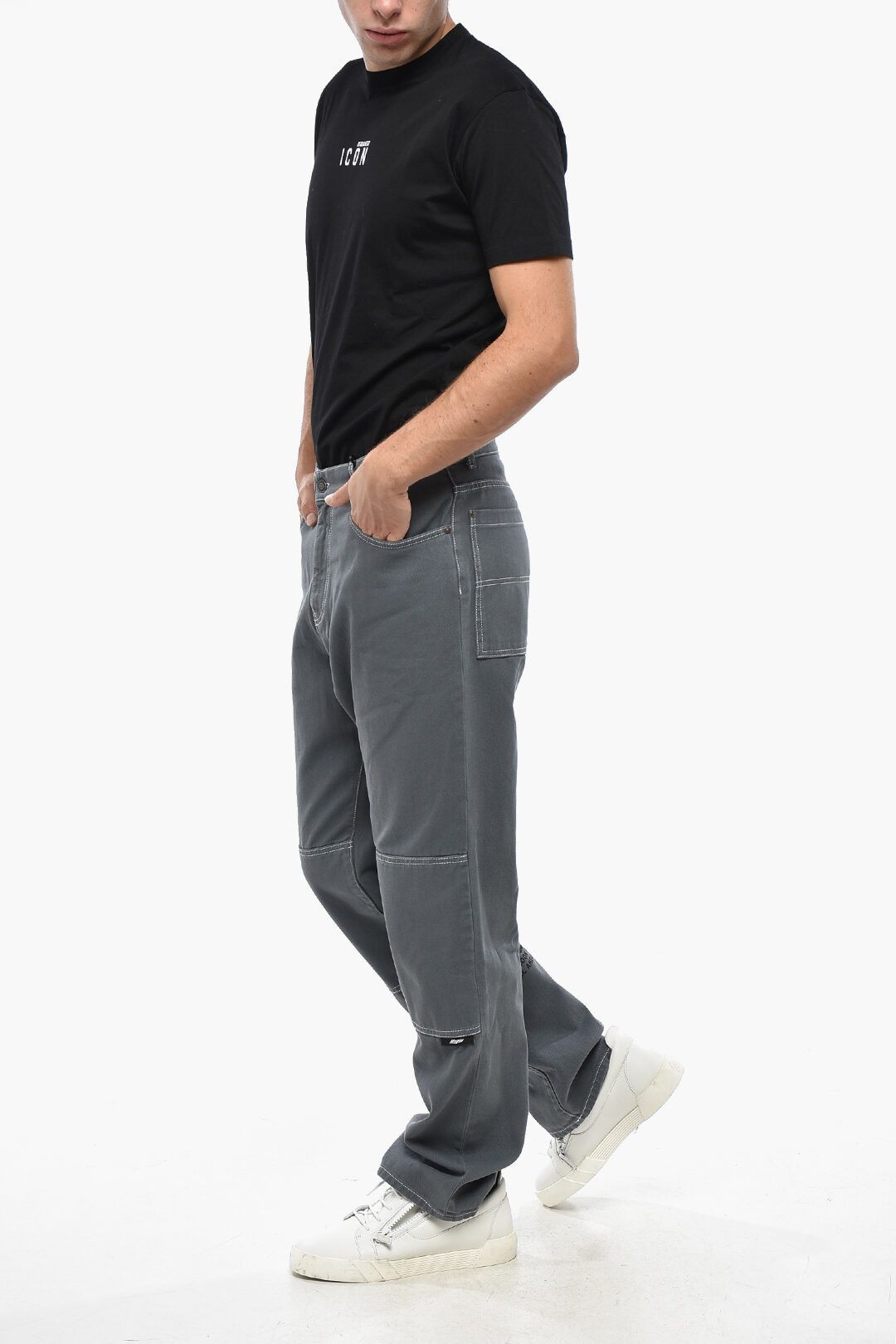MSGM og1mm1125 Logo Printed Regular Fit Jeans in Dark Grey Size US 32 / EU 48 - 5 Thumbnail