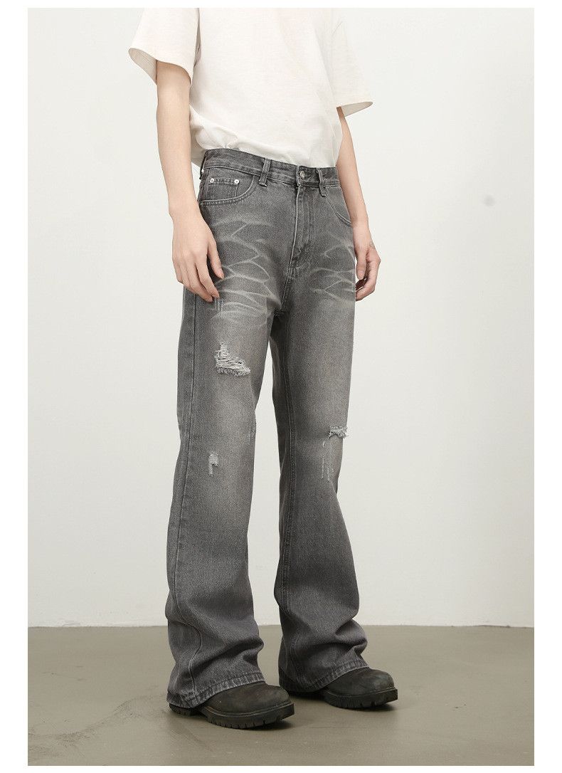 Japanese Brand × Jean American street washed loose straight flared ripped jeans Size US 32 / EU 48 - 2 Thumbnail
