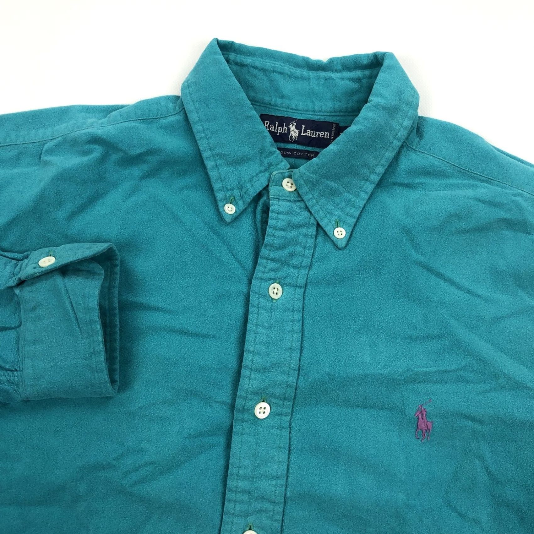 Ralph Lauren Ralph Lauren Men's XL Button-Down Shirt Teal Long Sleeve Pony Chamios Flannel Embroidered Logo Polo Pony Size US XL / EU 56 / 4 - 2 Thumbnail