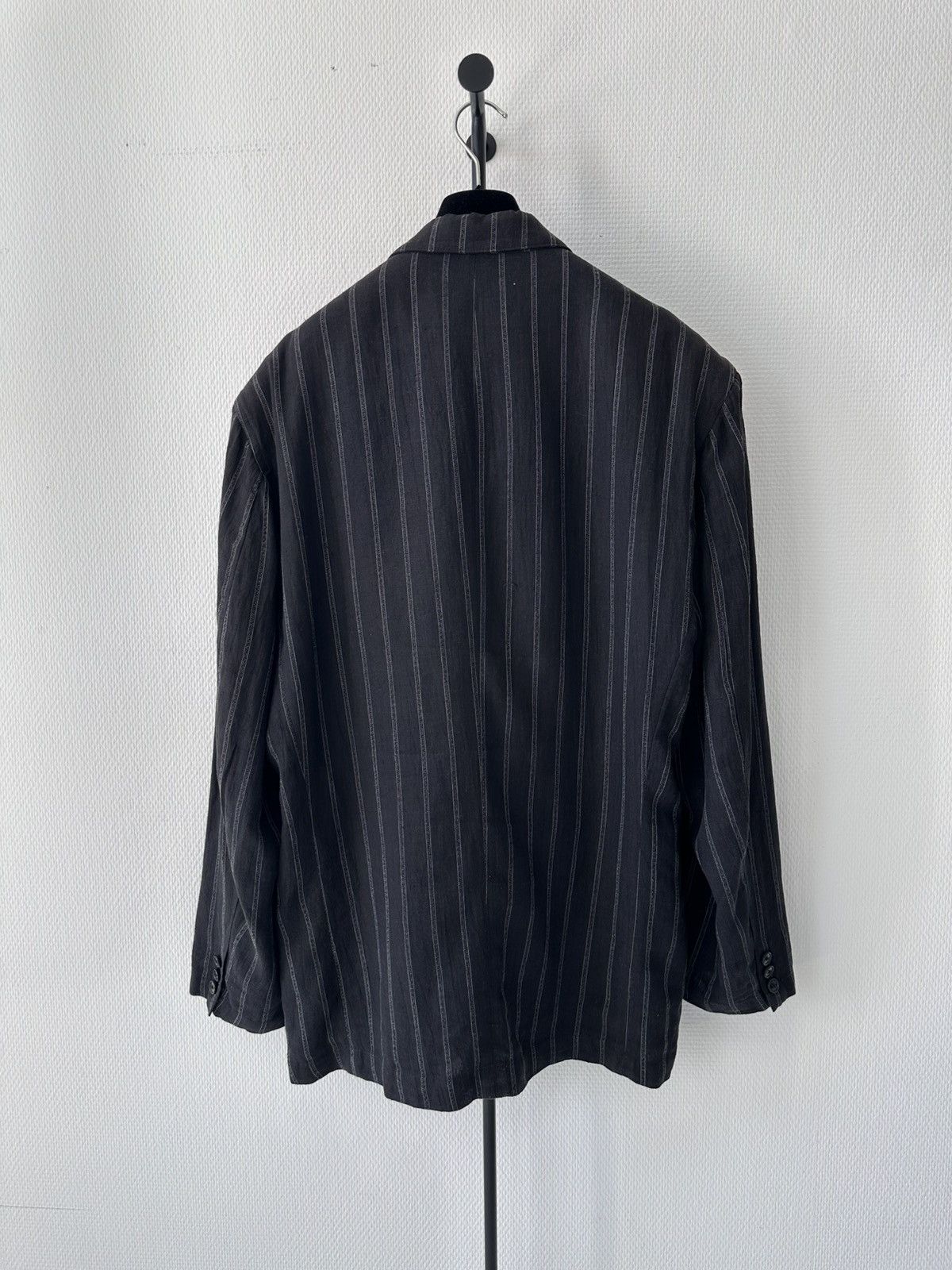 Yohji Yamamoto Yohji Yamamoto Homme Grey Pinstripe Linen Oversized Blazer Size 54R - 6 Thumbnail