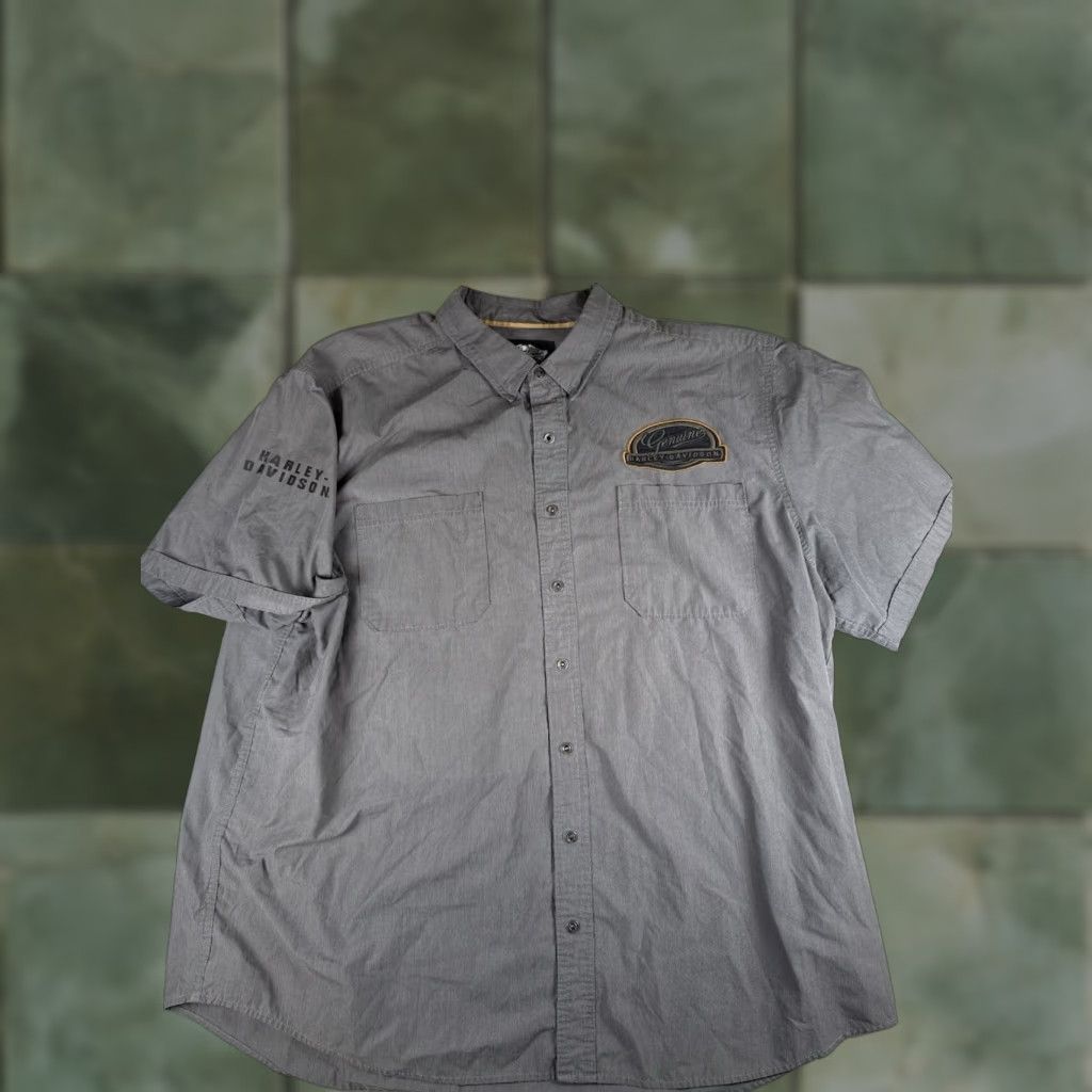 Harley Davidson Harley-Davidson Shirt 3XL Button-Up Pocket Black Gray Short Sleeve Button-Down Men Size US XXL / EU 58 / 5 - 1 Thumbnail