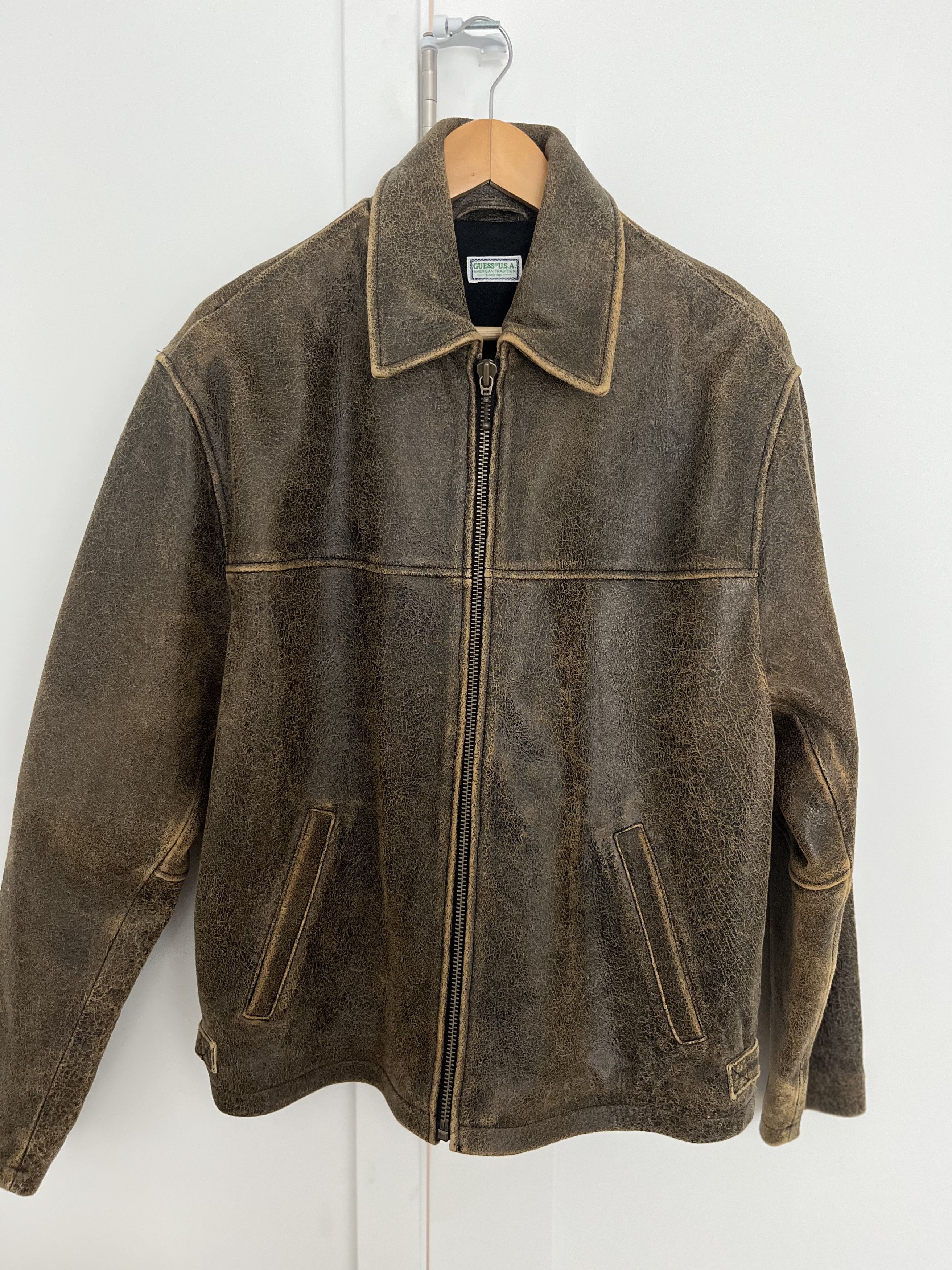 Guess Guess USA Cracked Leather Jacket | Grailed