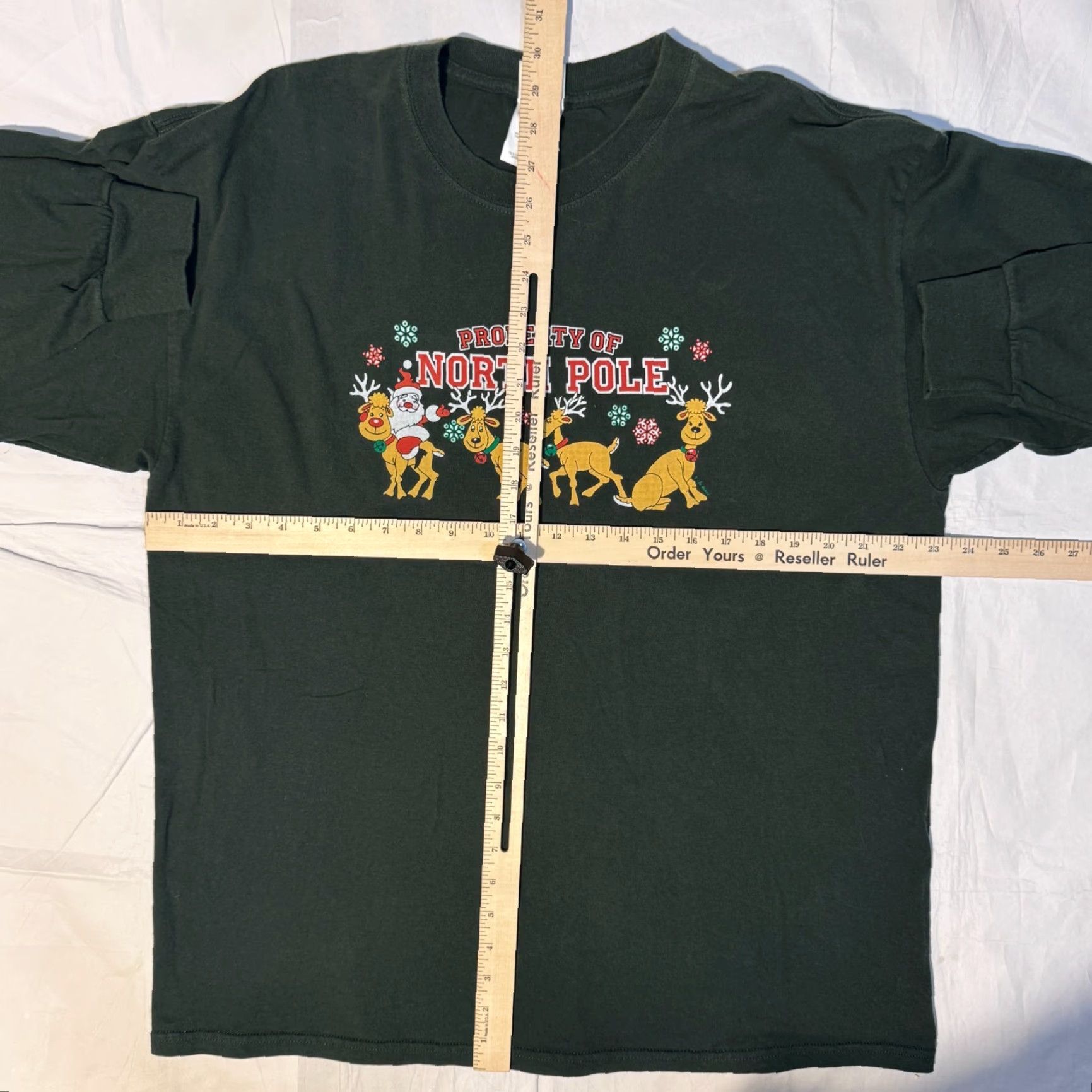 Gildan VINTAGE Gildan T-Shirt Santa Claus Logo Long Sleeve XL Green Adults Men Jersey Crew Neck 2000s Christmas Shirt Size US XL / EU 56 / 4 - 3 Thumbnail