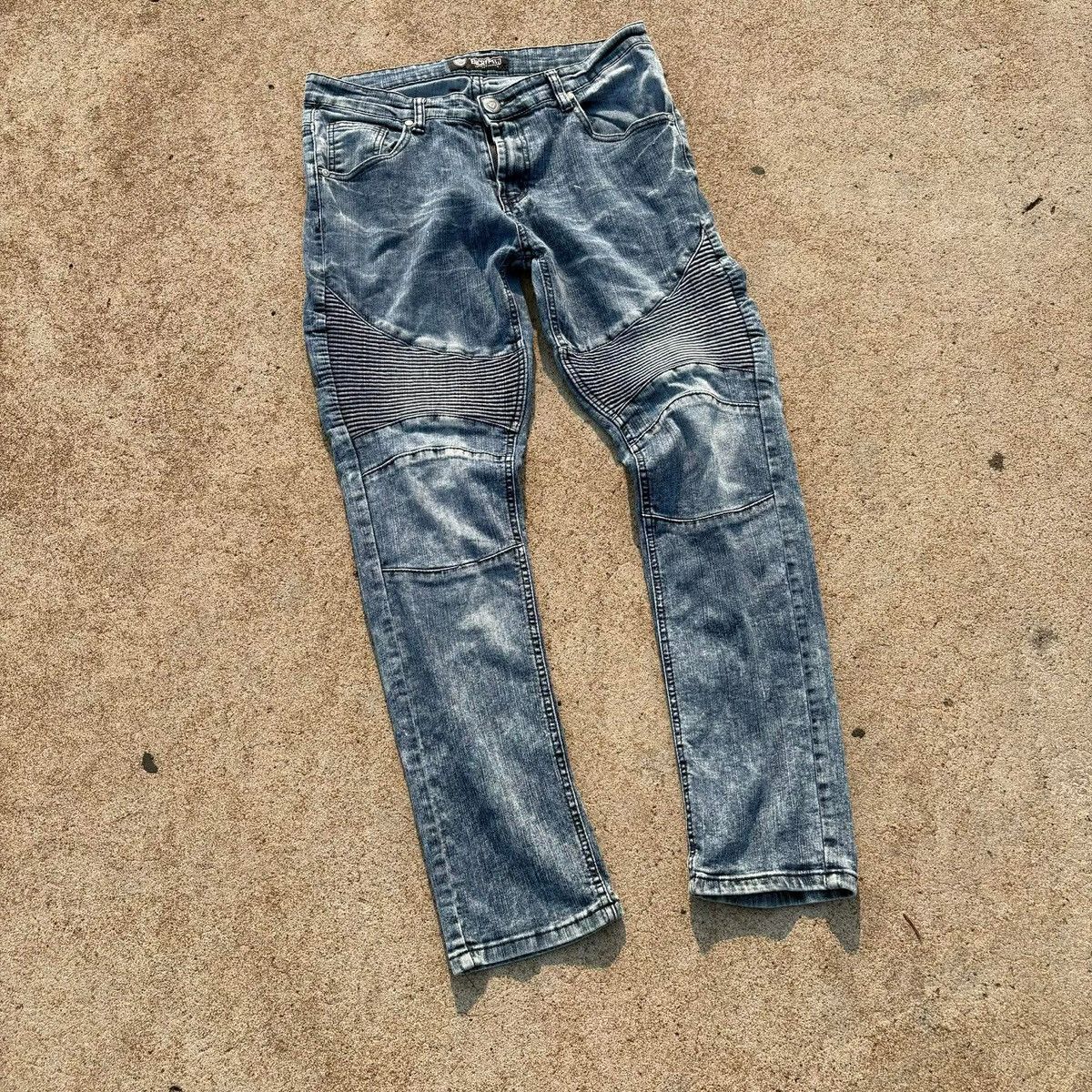 Japanese Brand Encrypted Biker Distressed Denim Jeans Panel Knee Moto Style Size US 32 / EU 48 - 2 Thumbnail