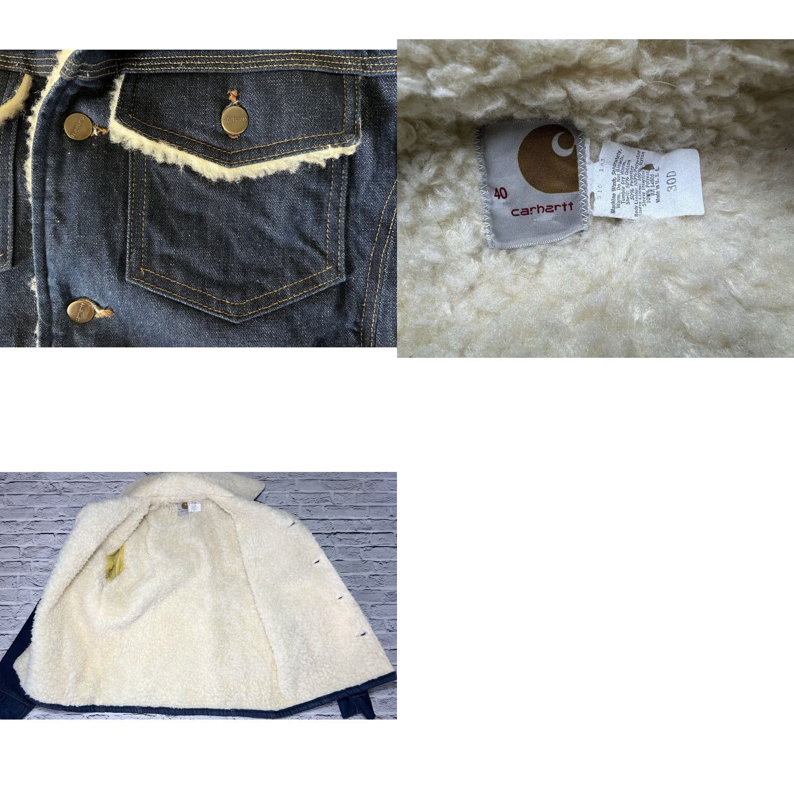 Carhartt VINTAGE Carhartt Jacket USA Barn Chore Field Ranch Denim Sherpa Lined Button Front 1970s Mens 40 Blue 1970s Carhartt Men Jacket Size US 40 / EU 56 - 8 Thumbnail