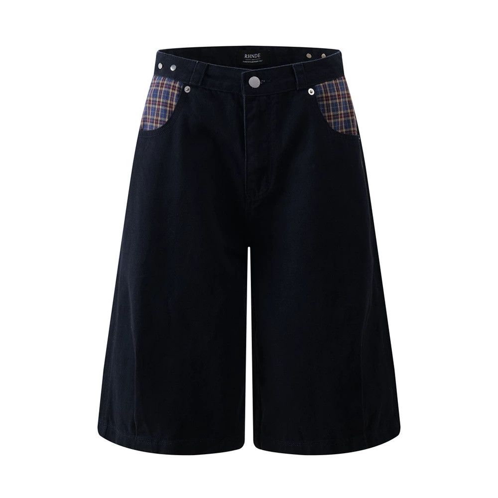 Jean Men's loose wide-leg contrast plaid denim shorts Size US 32 / EU 48 - 1 Thumbnail