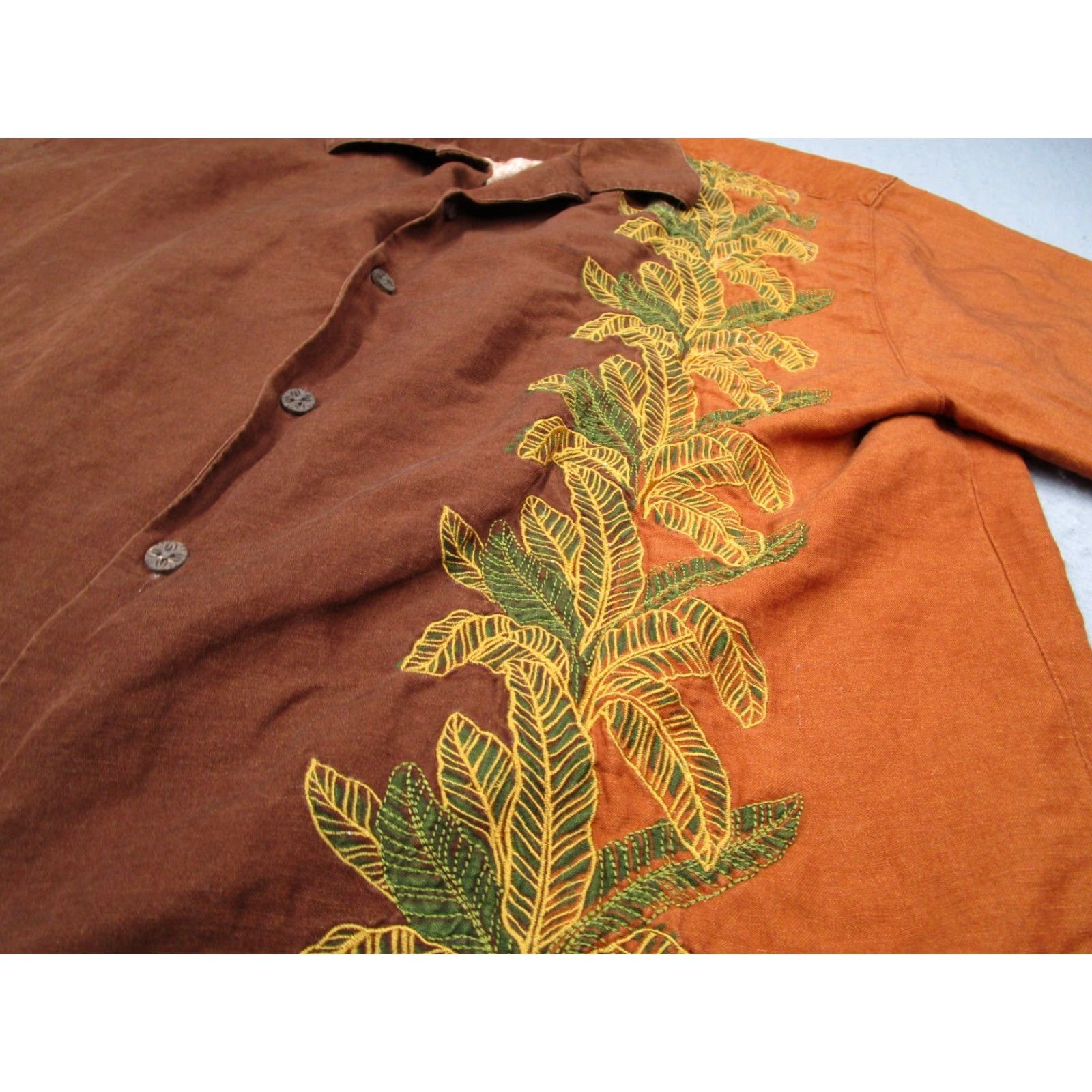 Tommy Bahama Tommy Bahama Shirt Mens Large Orange Palms Button-Up Silk Linen Hawaiian Tiki Shirt Size US L / EU 52-54 / 3 - 4 Thumbnail