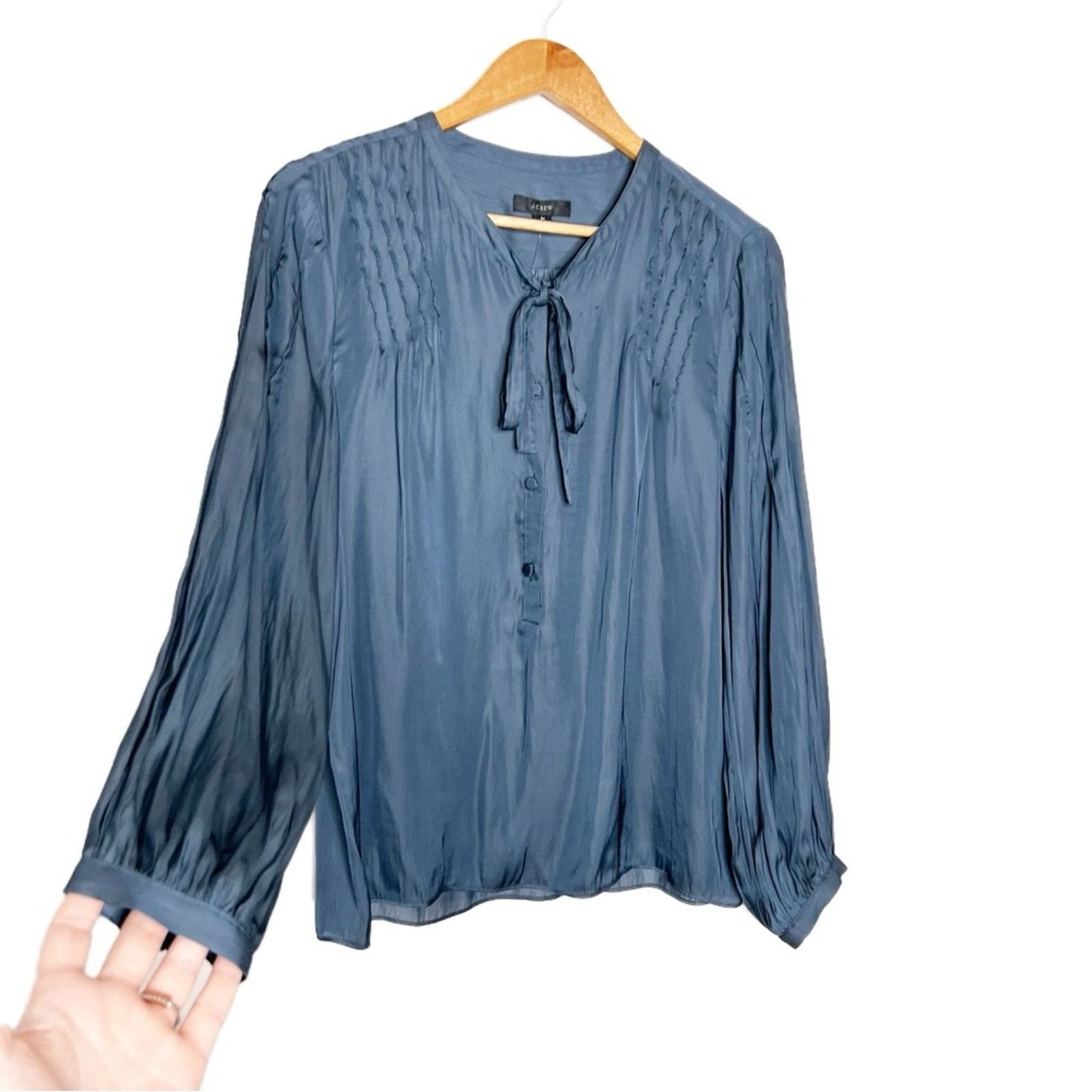 J.Crew New with tag J. Crew Women's Teal Satin Business Blouse Size M / US 6-8 / IT 42-44 - 4 Thumbnail