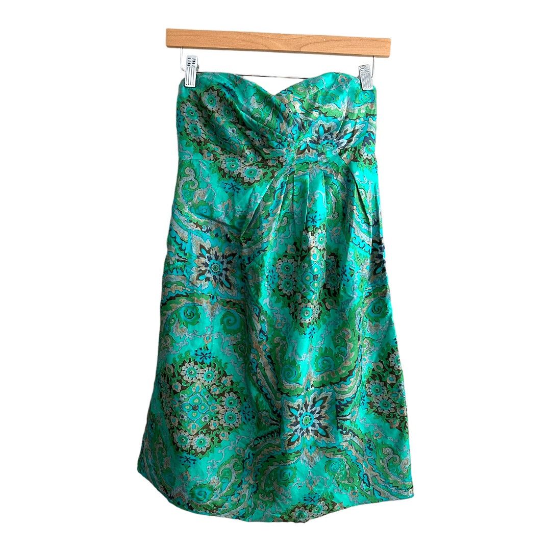 J.Crew J. Crew Casbah Green Paisley Strapless Silk Dress 2 XS Size XS / US 0-2 / IT 36-38 - 1 Thumbnail