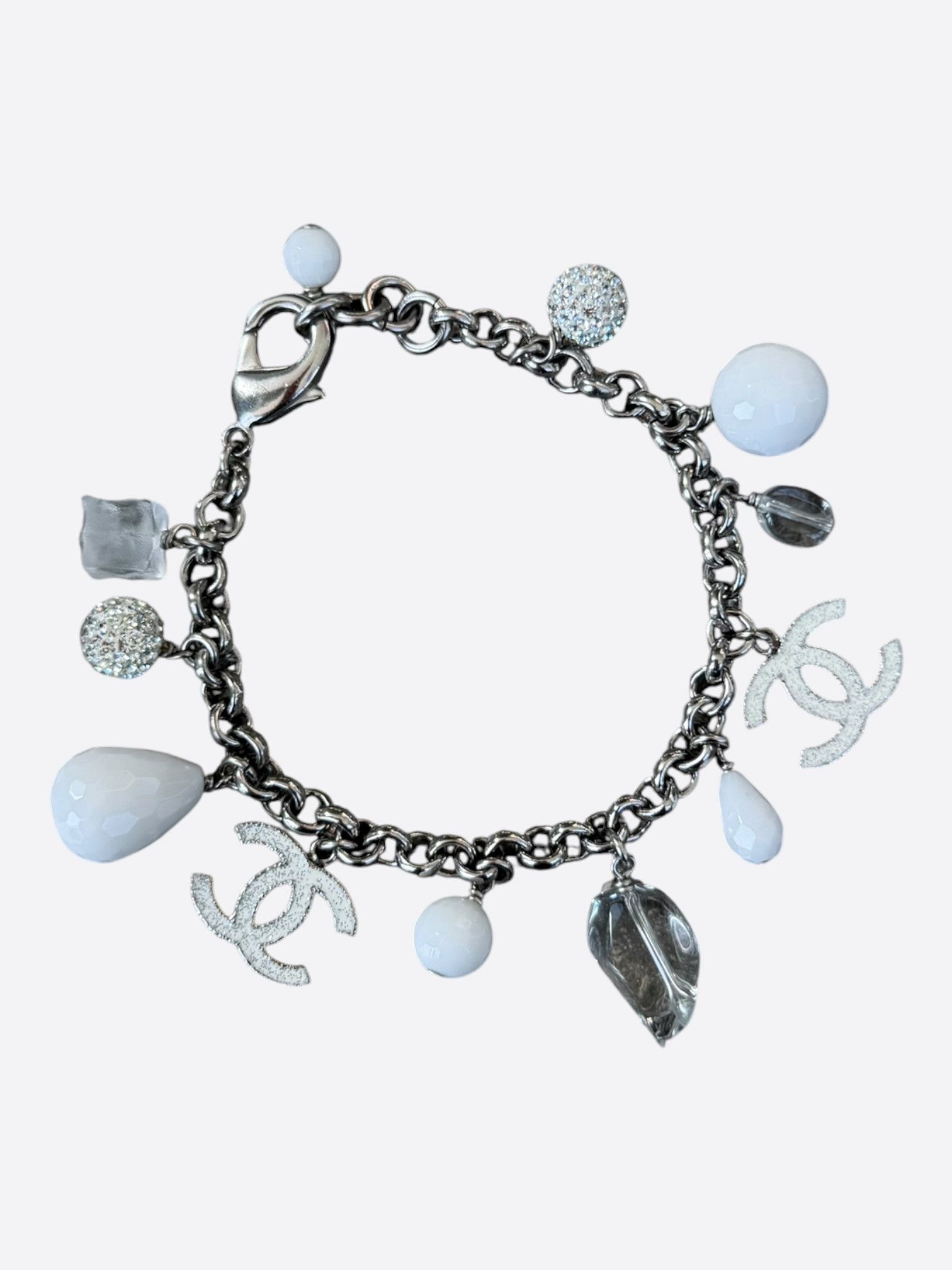 Chanel Chanel Silver & White CC Crystal Charm Bracelet Size ONE SIZE - 1 Thumbnail