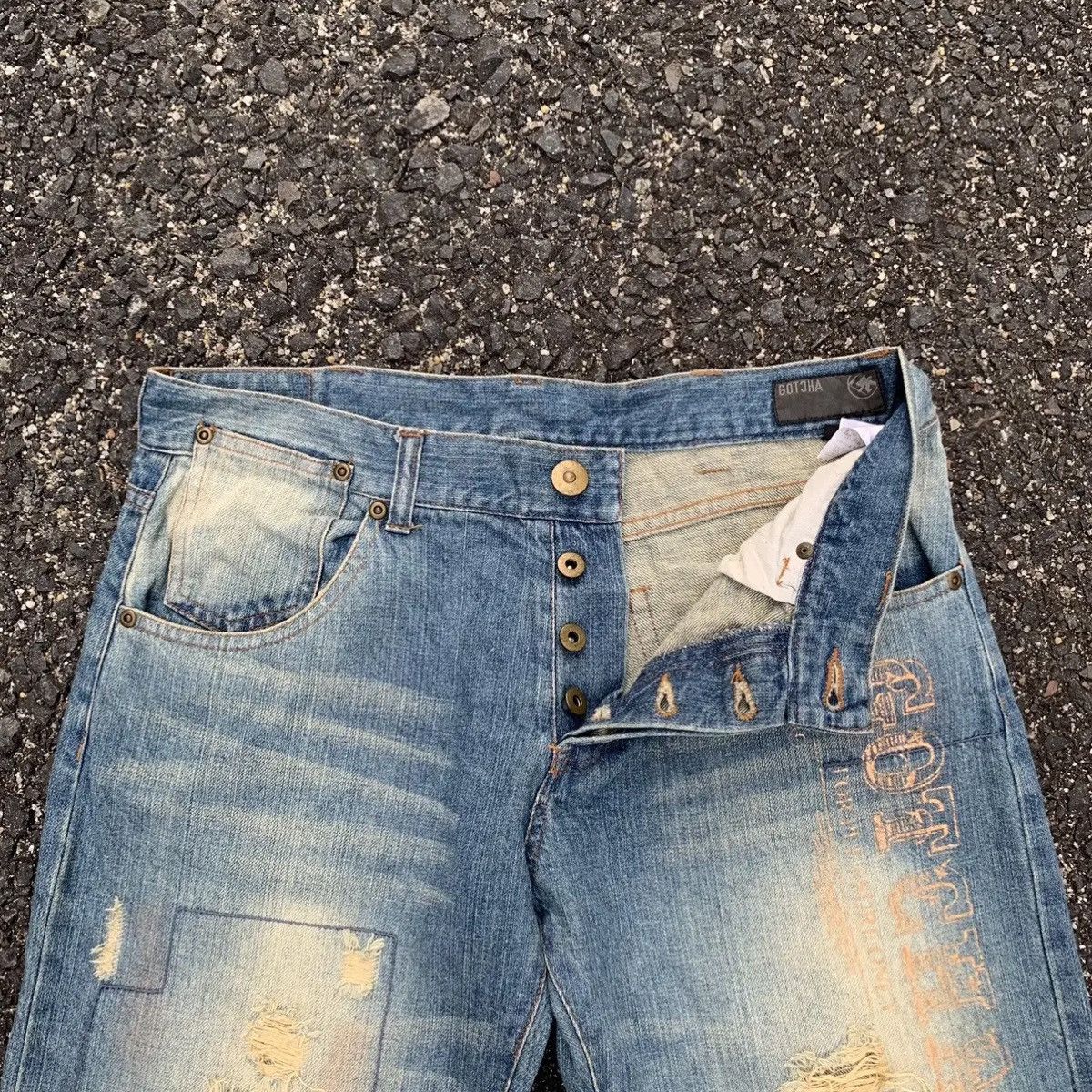 Gotcha Vintage Gotcha Jeans Patchwork VERY RARE Rugged Denim Pants Size US 31 - 8 Thumbnail