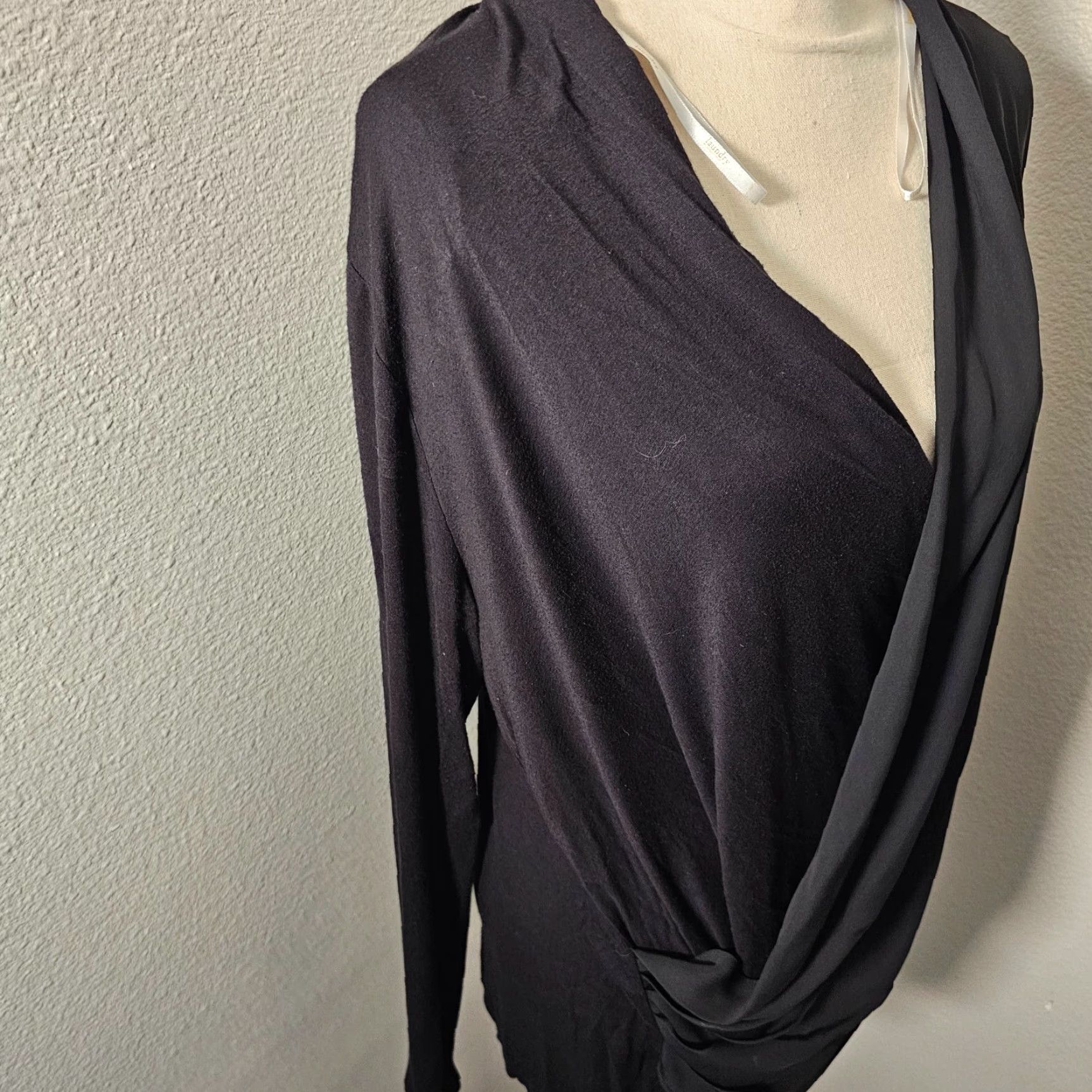 Vintage Laundry by Shelli Segal Blouse Long Sleeve V-Neck Black M Women's Stretch Polyester Spandex Vintage No Size M / US 6-8 / IT 42-44 - 5 Thumbnail