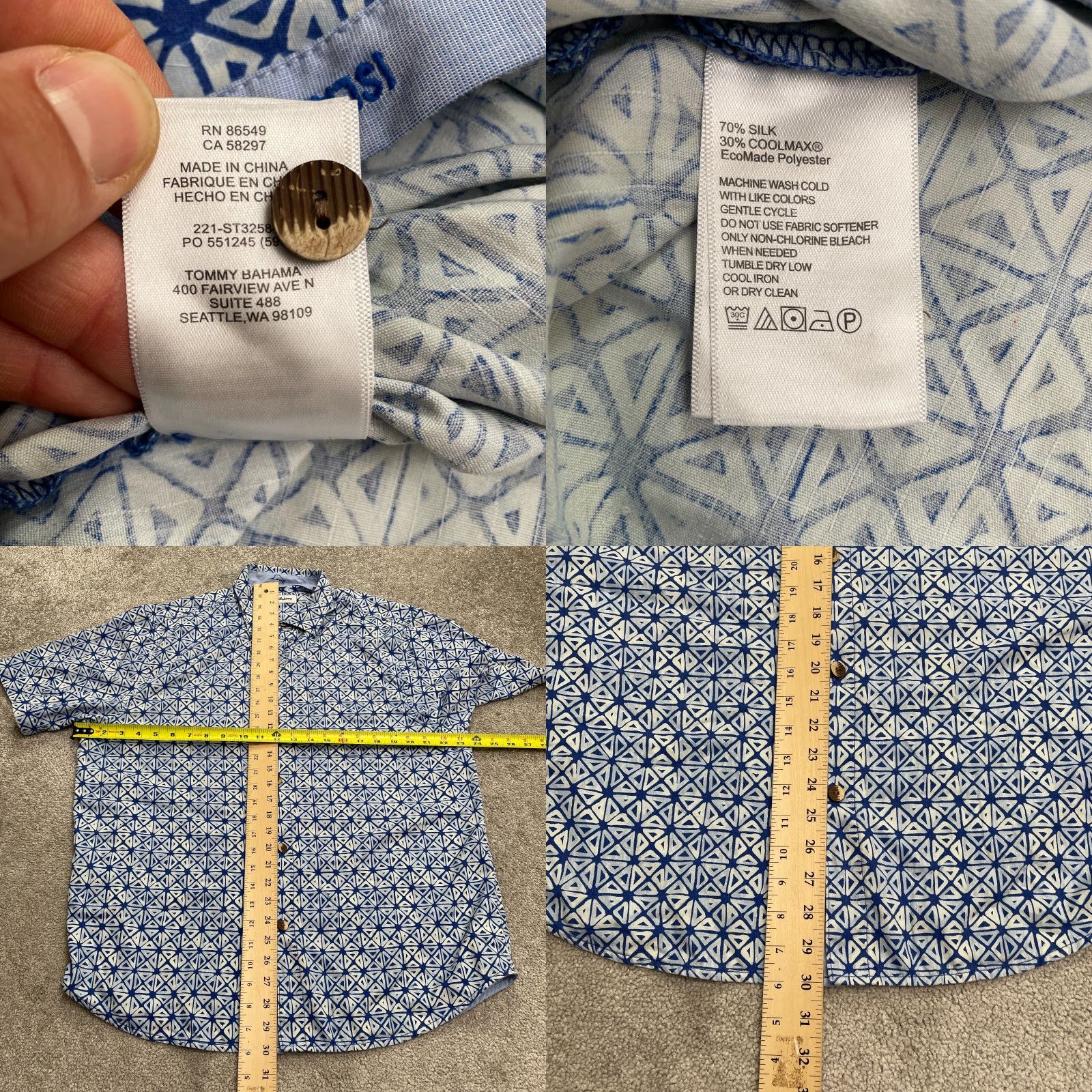 Tommy Hilfiger Vintage Tommy Hilfiger Silk Button-Up Shirt Men Large Geometric Blue Island Zone Tropical Size US L / EU 52-54 / 3 - 8 Thumbnail