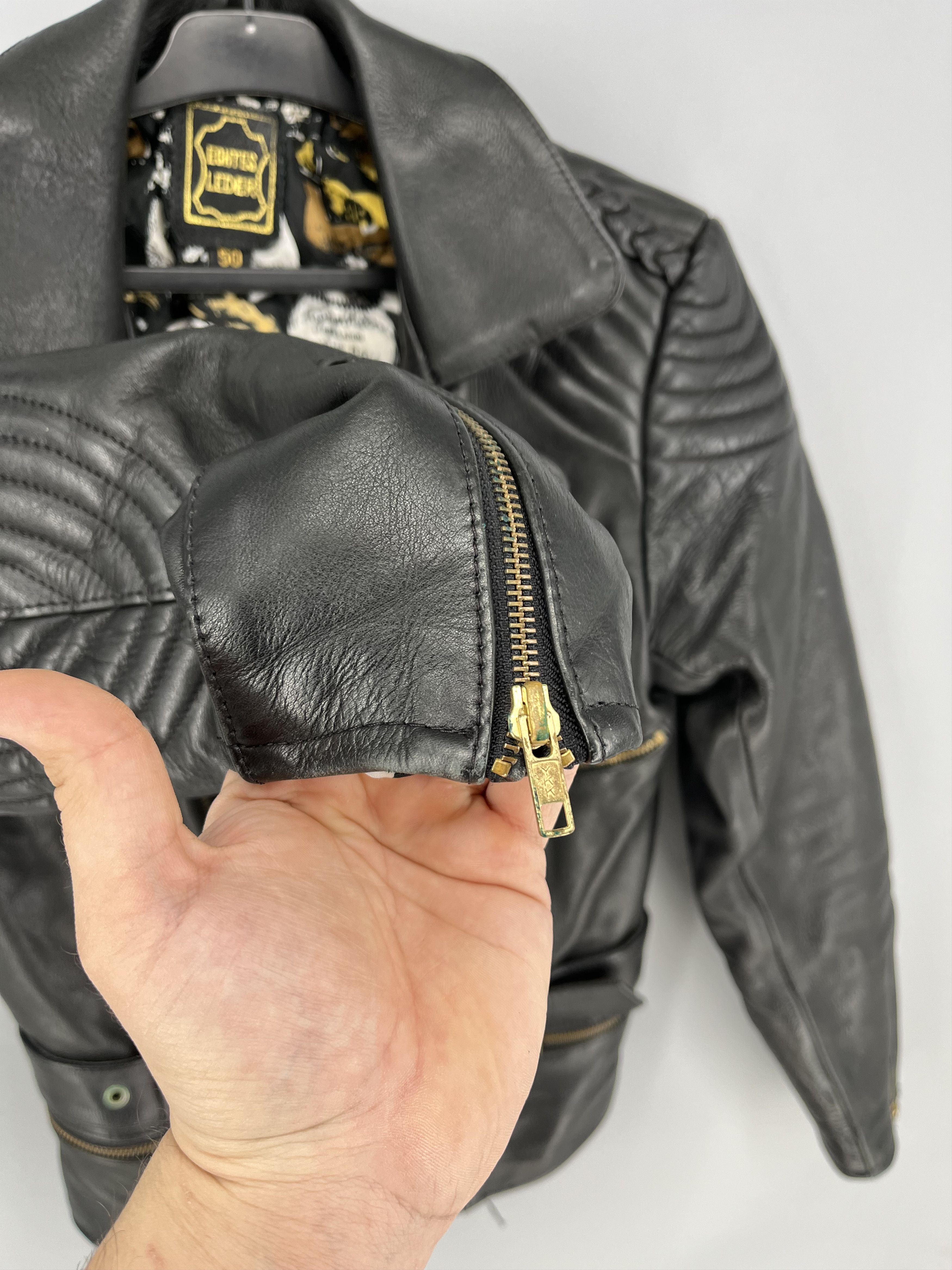 Leather Vintage Women’s Black Leather Biker Jacket Belted Moto Size XL / US 12-14 / IT 48-50 - 9 Thumbnail
