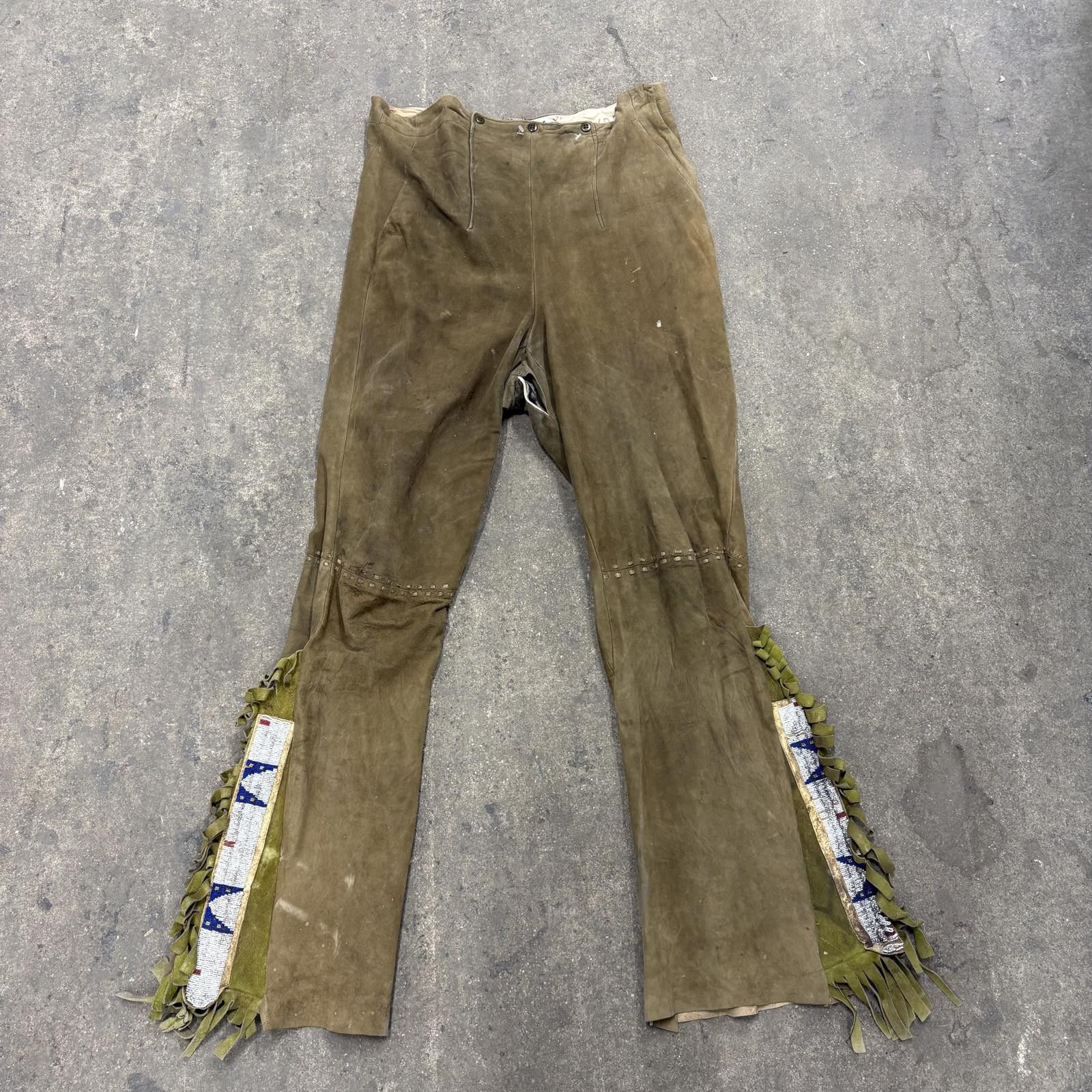 Other Vintage 40s/50s Suede Western Beaded Fringe Trousers Size US 34 / EU 50 - 1 Thumbnail