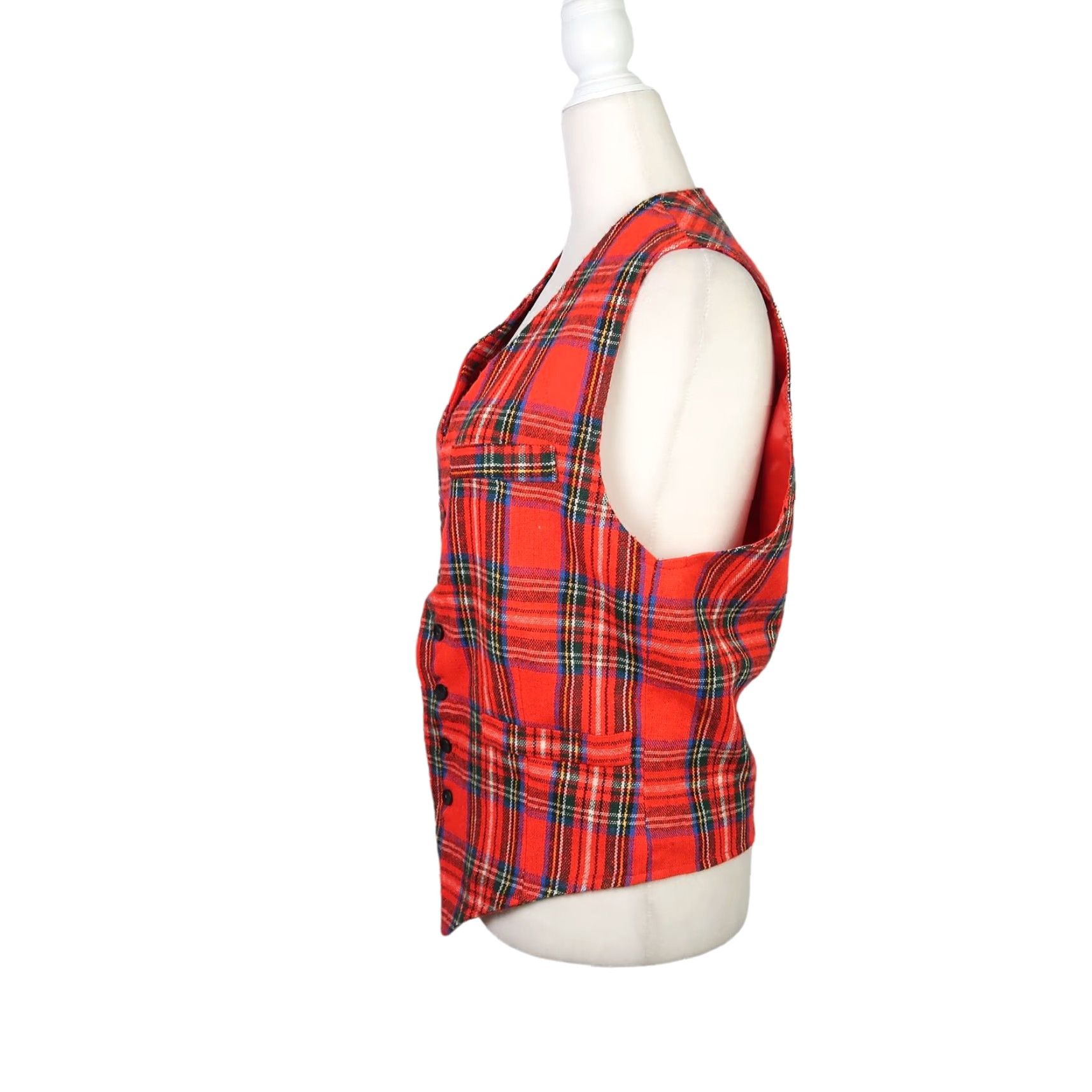 Vintage VINTAGE Vest Womens M Plaid Wool 70s Red Blue Button Front Fall Winter 80s Womens M Size M / US 6-8 / IT 42-44 - 3 Thumbnail
