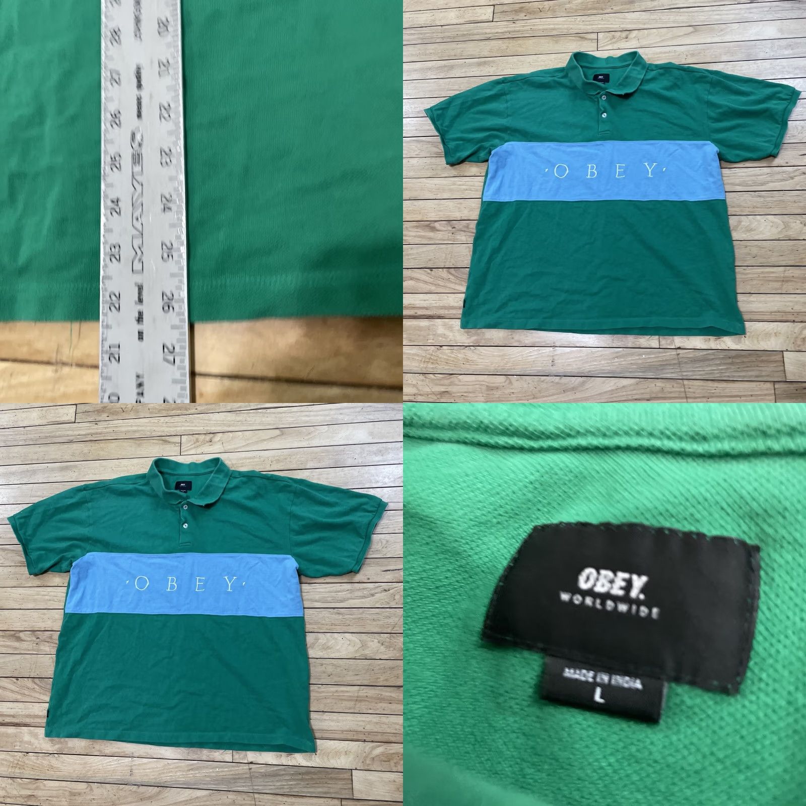 Obey OBEY Polo Shirt Men L Green Blue Colorblock Y2k Streetwear Knit Polo Shirt Colorblock Logo Short Sleeve Casual Golf 90s Preppy Size US L / EU 52-54 / 3 - 9 Thumbnail