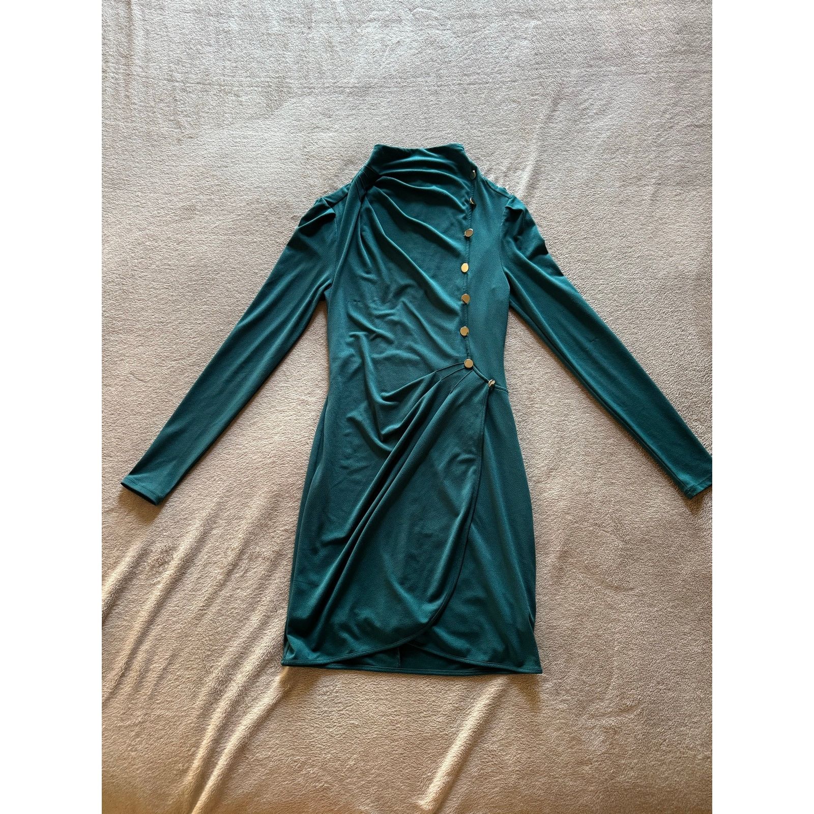 Georges Marciano Marciano Guess Teal Bodycon Dress Gold Coin Buttons Draped Size XS / US 0-2 / IT 36-38 - 2 Thumbnail