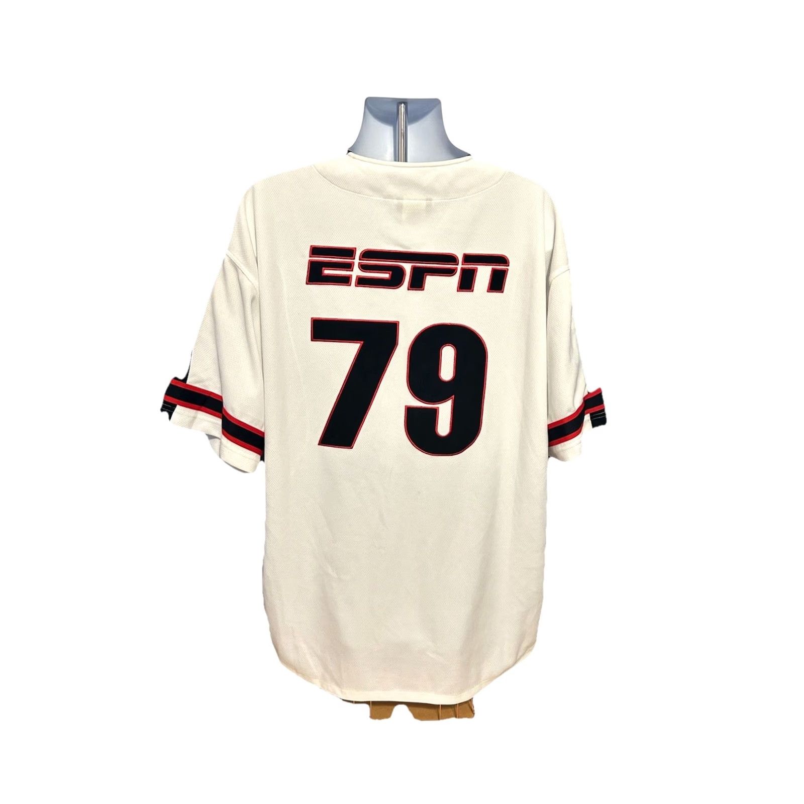 Vintage ESPN Jersey Baseball Short Sleeve Men Large White Stitch ESPN Zone #79 Size US L / EU 52-54 / 3 - 2 Thumbnail