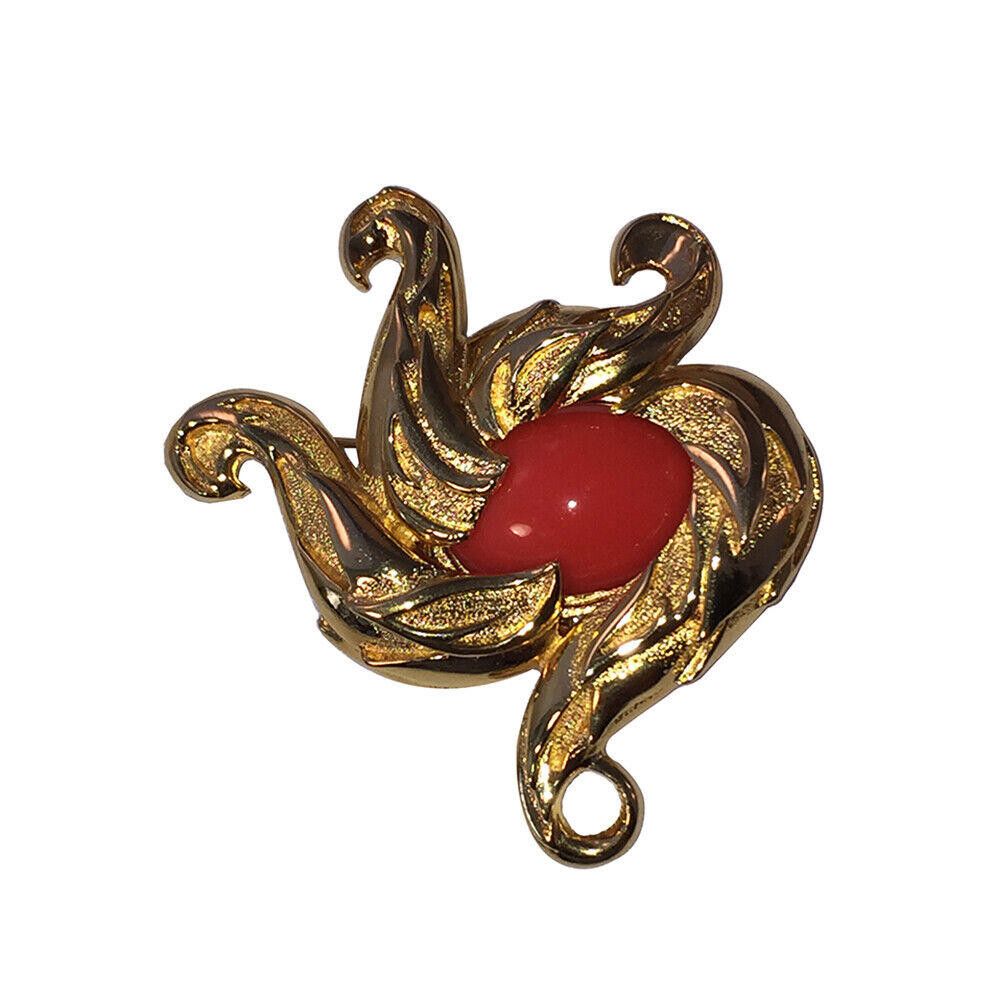 Fendi Fendi Simulated Red Coral Cabochon Swirl Brooch Size ONE SIZE - 1 Thumbnail
