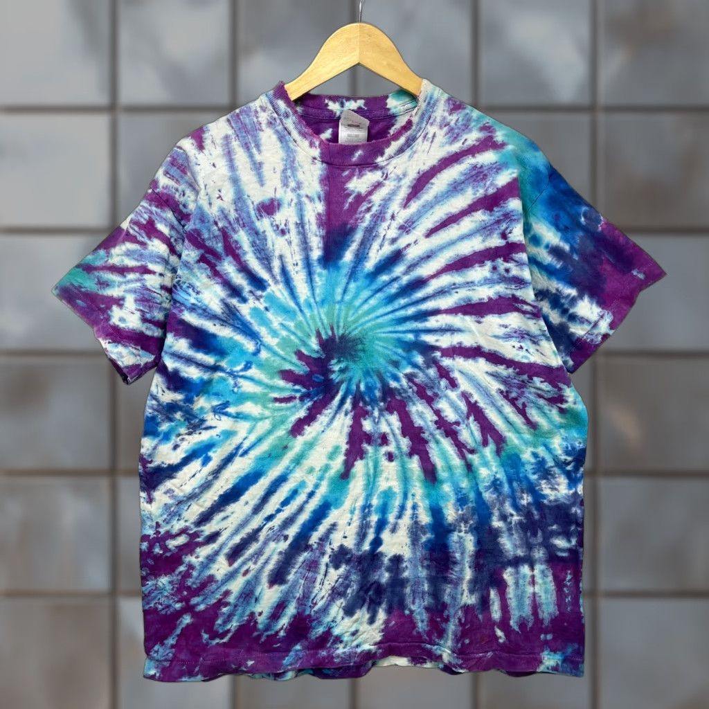 Fruit Of The Loom VINTAGE 90s Tie Dye Liquid AOP Single Stitch T Shirt Hippie XL Mens blue Size US XL / EU 56 / 4 - 1 Thumbnail