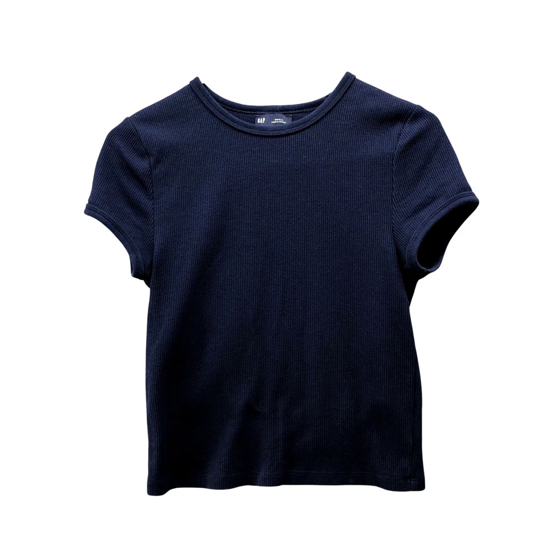 Gap Gap Womens S Navy Blue Waffle Knit Short Sleeve Crewneck Fitted T-Shirt Size S / US 4 / IT 40 - 2 Thumbnail