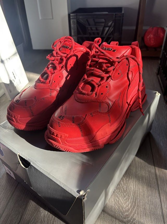 Balenciaga Triple S Sneaker 'Allover Logo - Red' Size US 12 / EU 45 - 3 Thumbnail