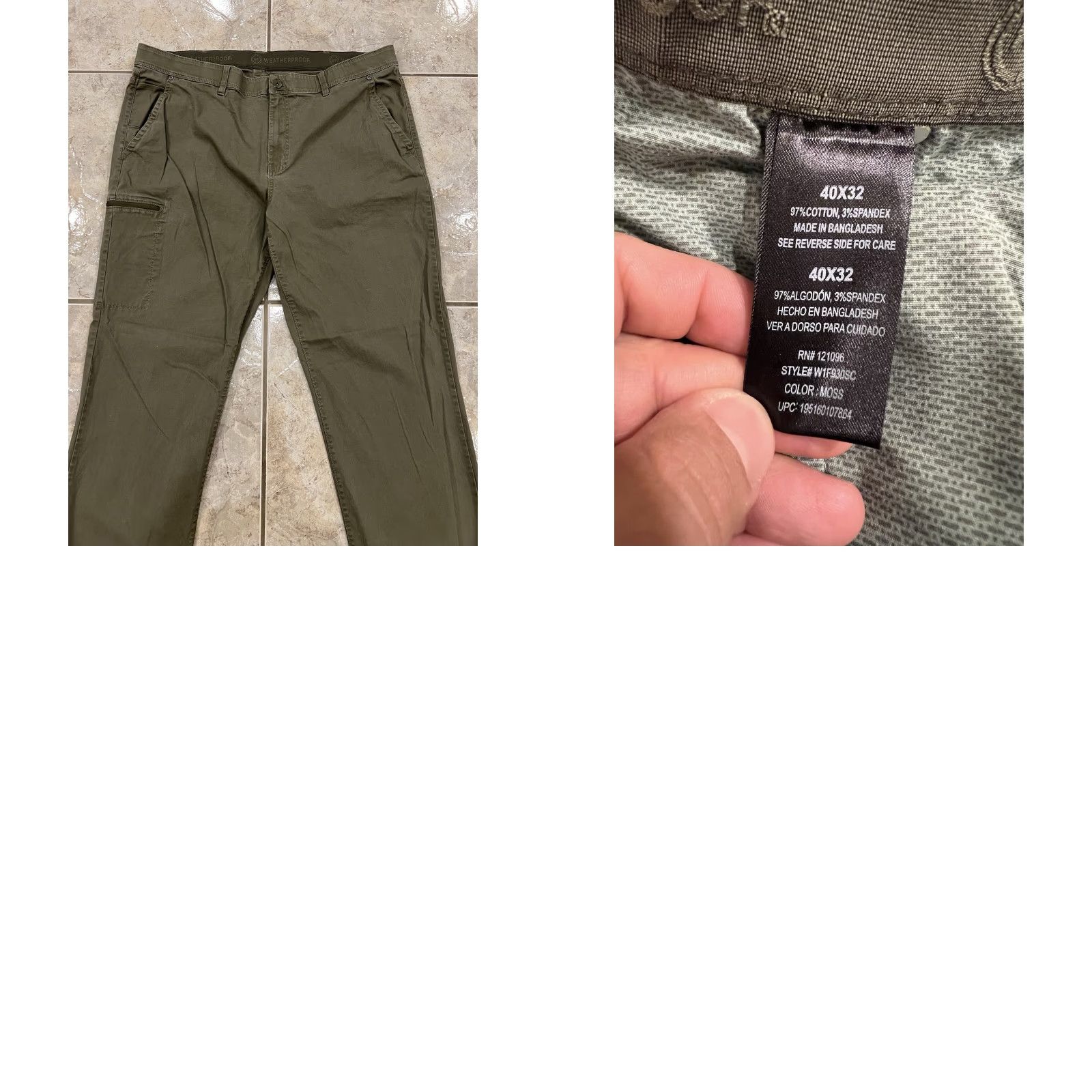 Weatherproof Weatherproof Men's Pants Straight Leg Moss Green 40X32 Chino Canvas Cargo Pockets Slashes Zip Front Button Regular Fit Size US 40 / EU 56 - 8 Thumbnail