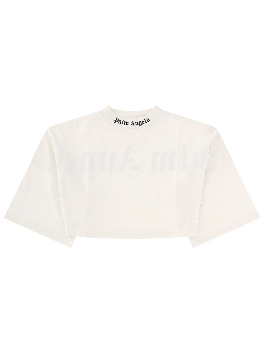 Palm Angels PALM ANGELS T-SHIRT CROPPED CON LOGO - WHITE Size XS / US 0-2 / IT 36-38 - 1 Thumbnail
