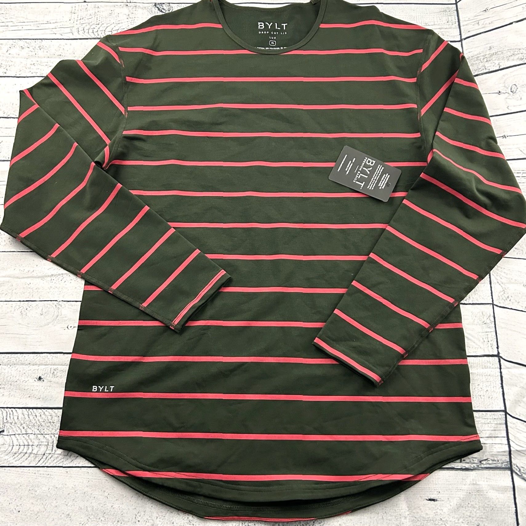 Vintage BYLT Drop Cut Lux Striped Long Sleeve Athletic Button-Up Shirt XL Green Men Size US XL / EU 56 / 4 - 2 Thumbnail