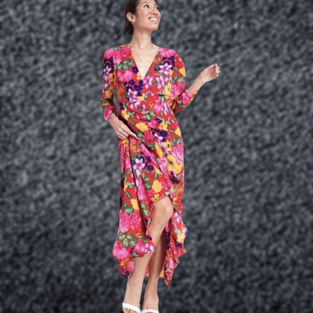 RIXO RIXO For Target Maxi Dress Red Pink Floral Open Back Cascade Ruffle Women Size 2 Size XS / US 0-2 / IT 36-38 - 1 Thumbnail