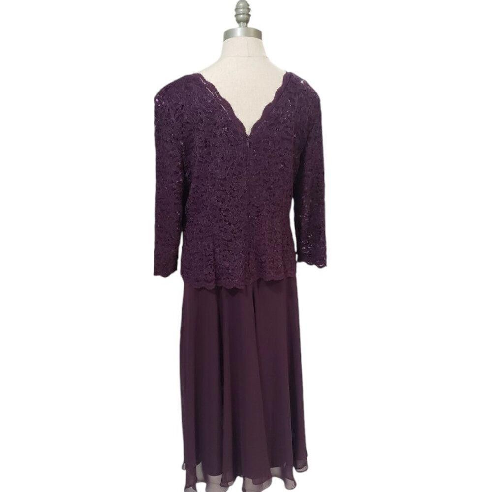 Designer CT1774 Alex Evenings Lace Purple Evening Cocktail Dress 14 Size XL / US 12-14 / IT 48-50 - 4 Thumbnail
