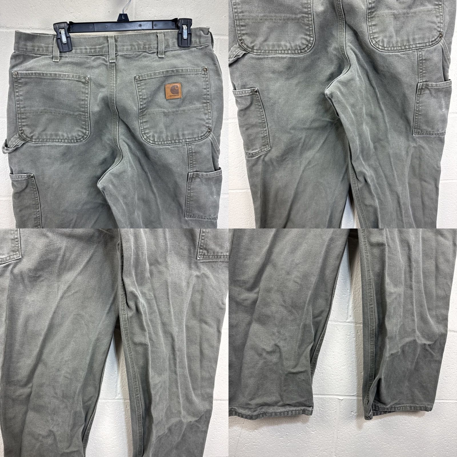 VINTAGE Carhartt Pants Men 34x32 Green Canvas 5-Pocket Dungaree Double Knee Workwear Casual 90s Grunge Mens