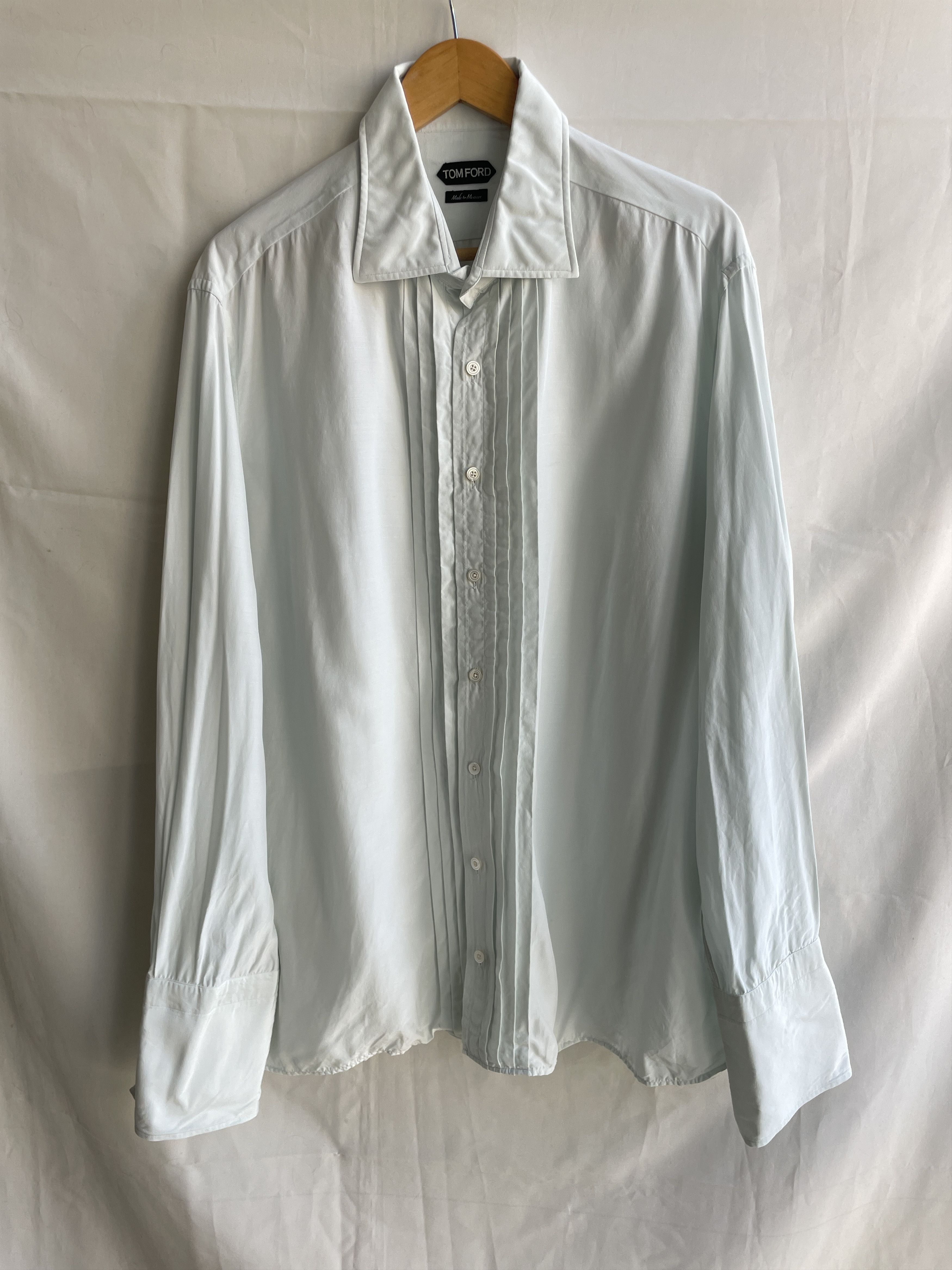 Tom Ford Tom Ford Mint Green Cotton Silk Pleated Tuxedo Shirt Size 54R - 1 Thumbnail