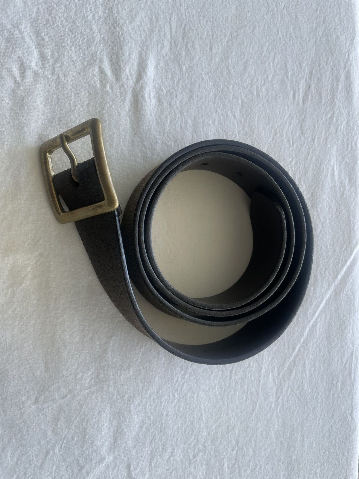Buck Mason Brown Leather Buck Mason Belt with Square Brass Buckle Size 36 - 6 Thumbnail