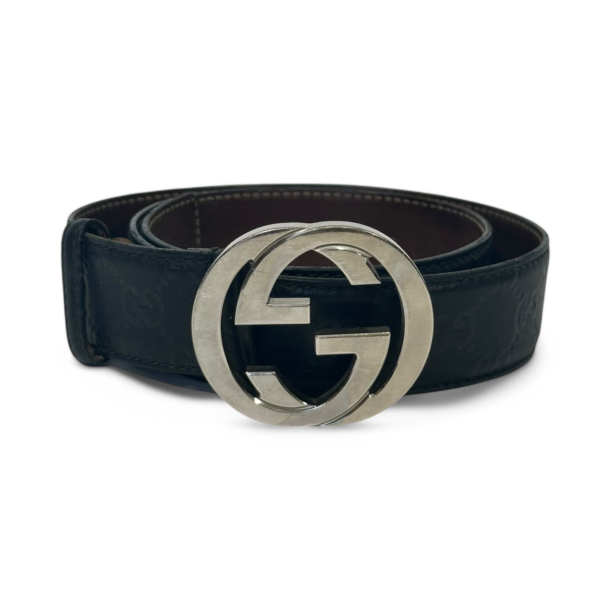 Gucci Belt Guccissima Monogram Black Interlocking G Buckle