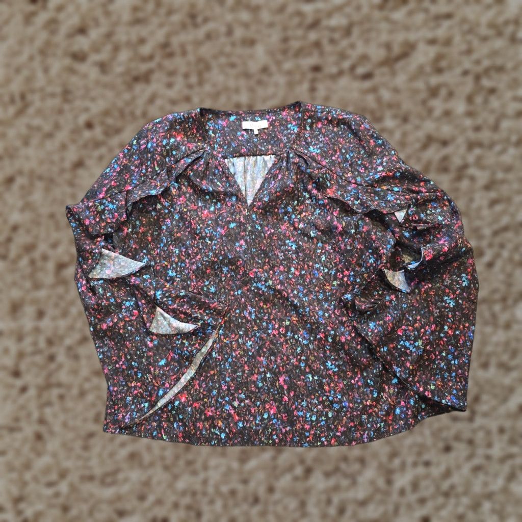Parker Parker Top Womens XL Black Pink Floral V Neck Ruffle Flare Sleeves Casual Blouse Size XL / US 12-14 / IT 48-50 - 1 Thumbnail