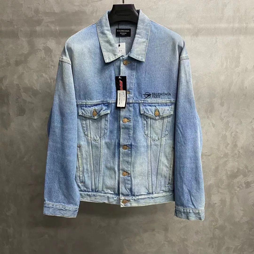 Balenciaga Blue Embroidered Logo Denim Jacket