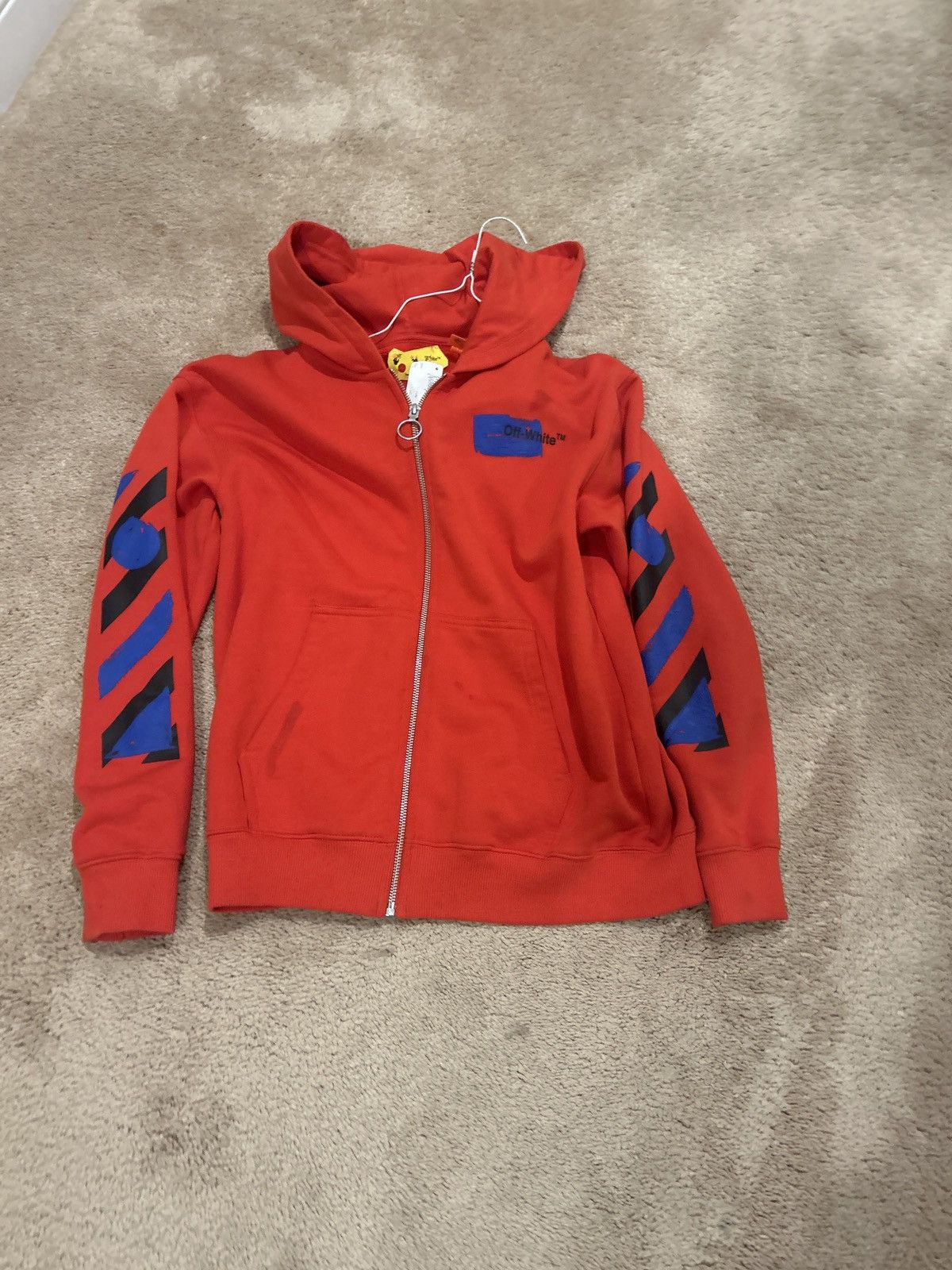 Image of Off White Off-White Arrow Printed Zipped Hoodie in Red, Men's (Size XS)