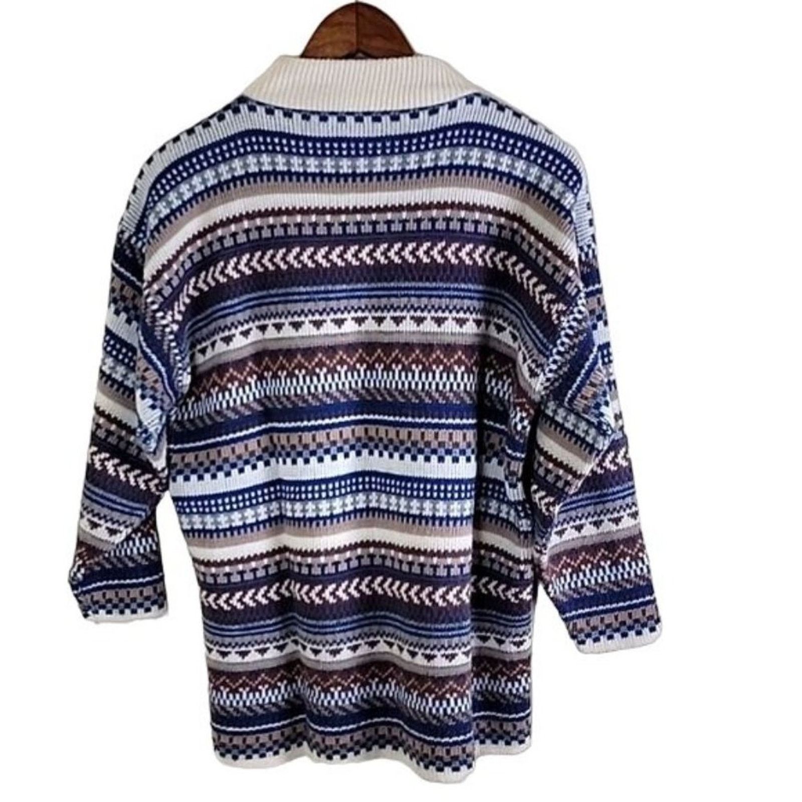 Vintage Croquet Club 90s Womens Fair Isle Knit Sweater Mock Neck Size M / US 6-8 / IT 42-44 - 2 Thumbnail