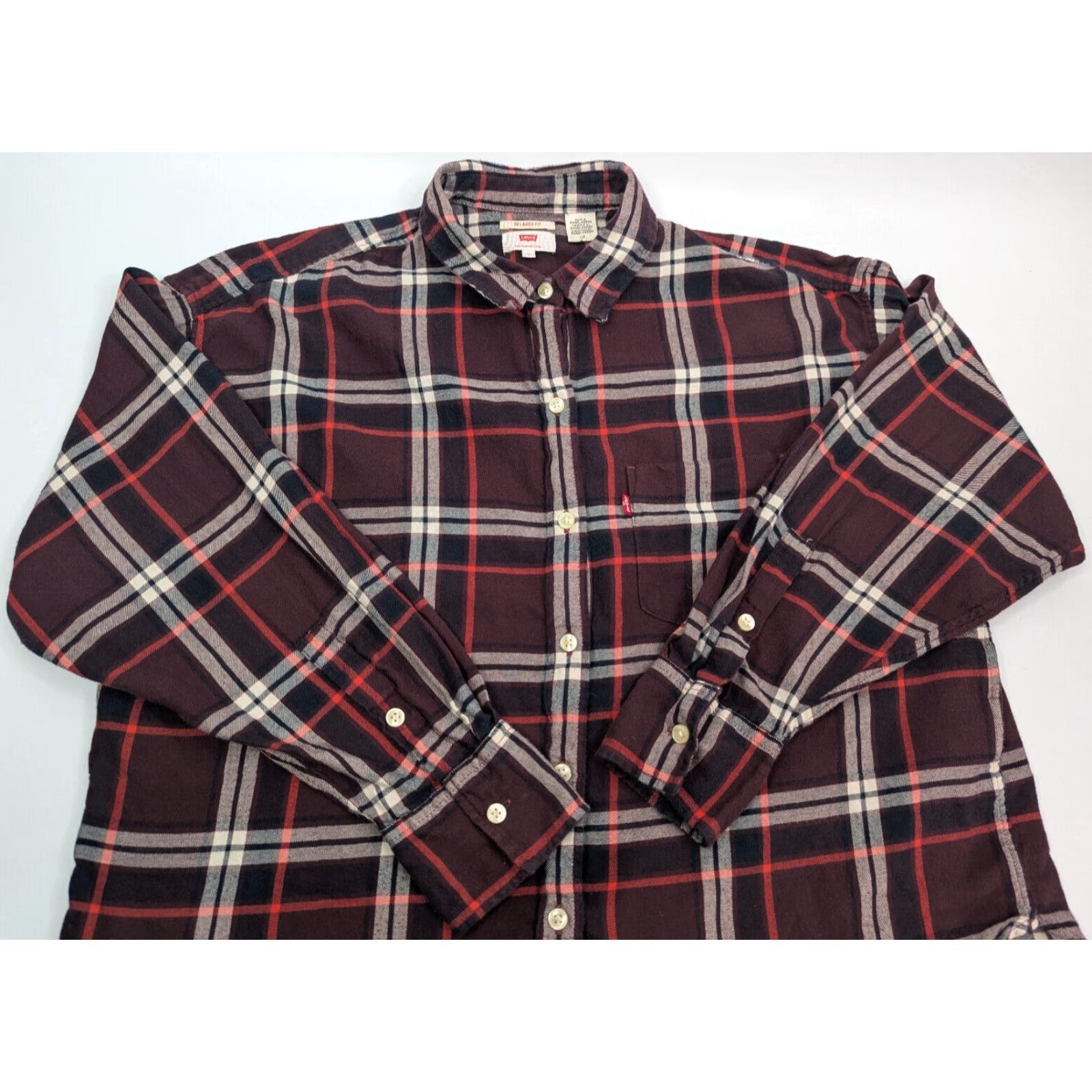 Levi's Levi's Flannel Shirt Women's Large Burgundy Check Plaid Tartan Relaxed Fit Size L / US 10 / IT 46 - 2 Thumbnail