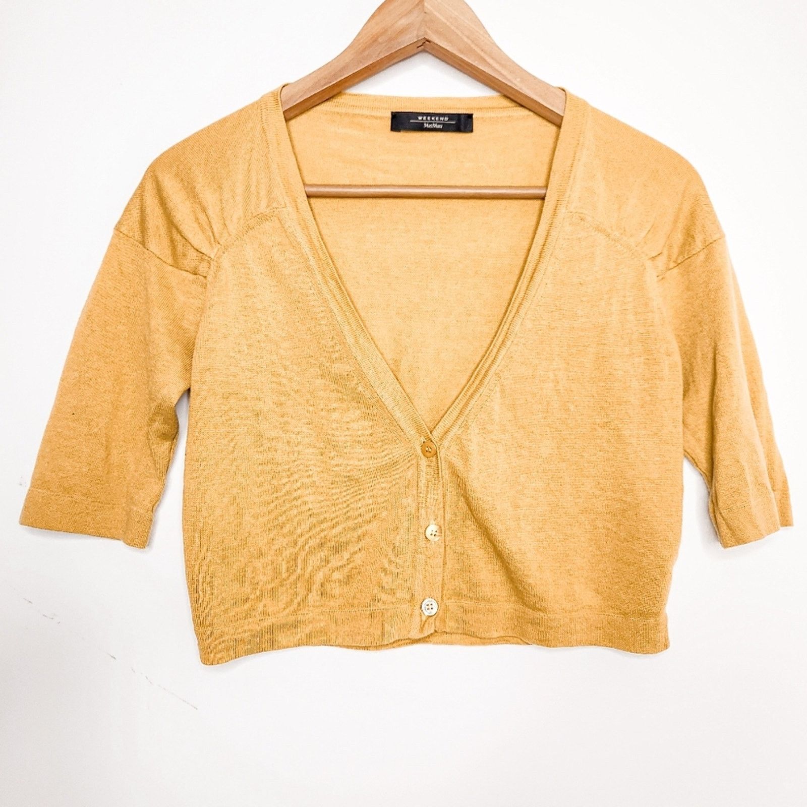 Weekend Max Mara Weekend MaxMara Mustard Yellow Cropped Sweater Cardigan Sz M Size M / US 6-8 / IT 42-44 - 1 Thumbnail