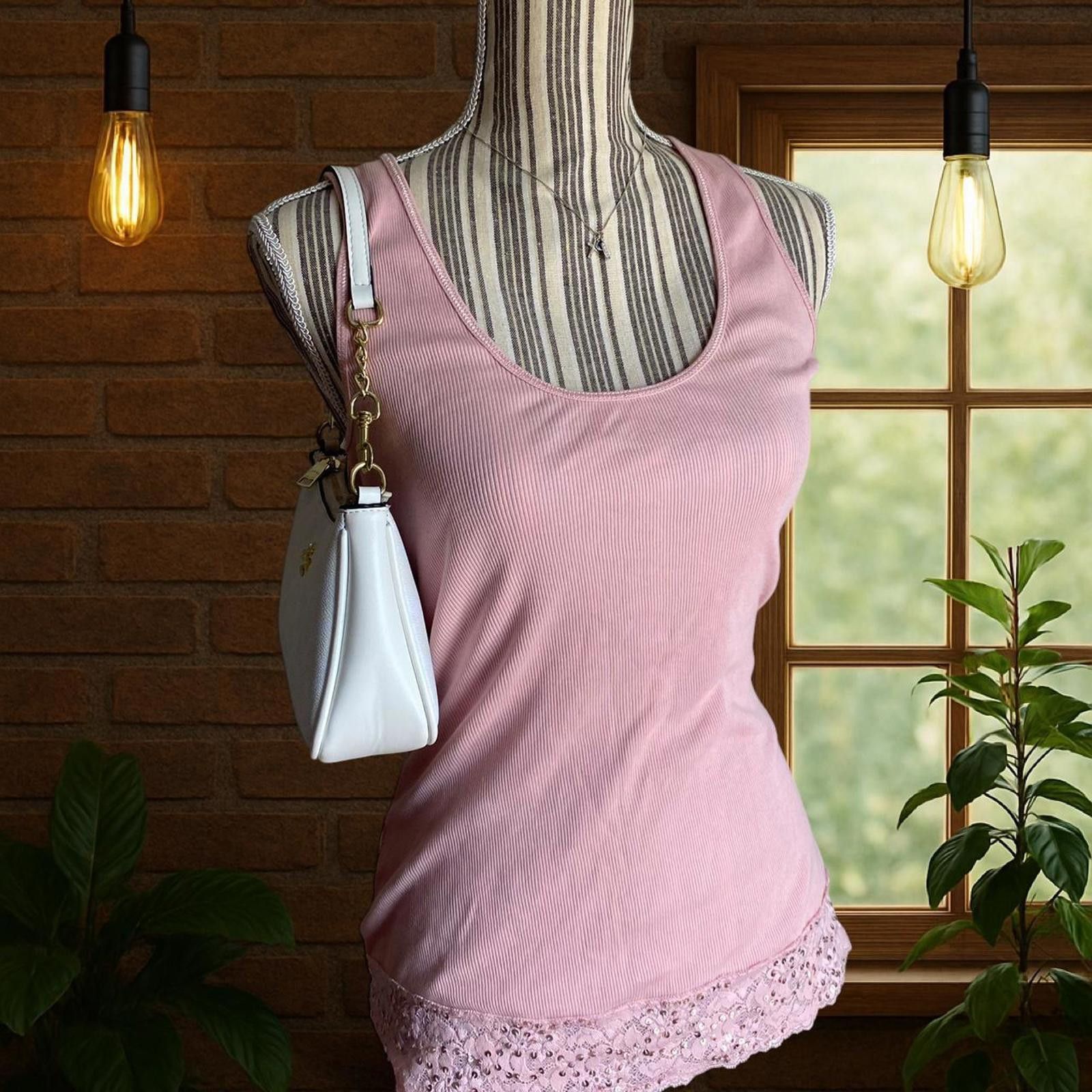 Express Pink lace top with glitter sequence detailing Size L / US 10 / IT 46 - 2 Thumbnail