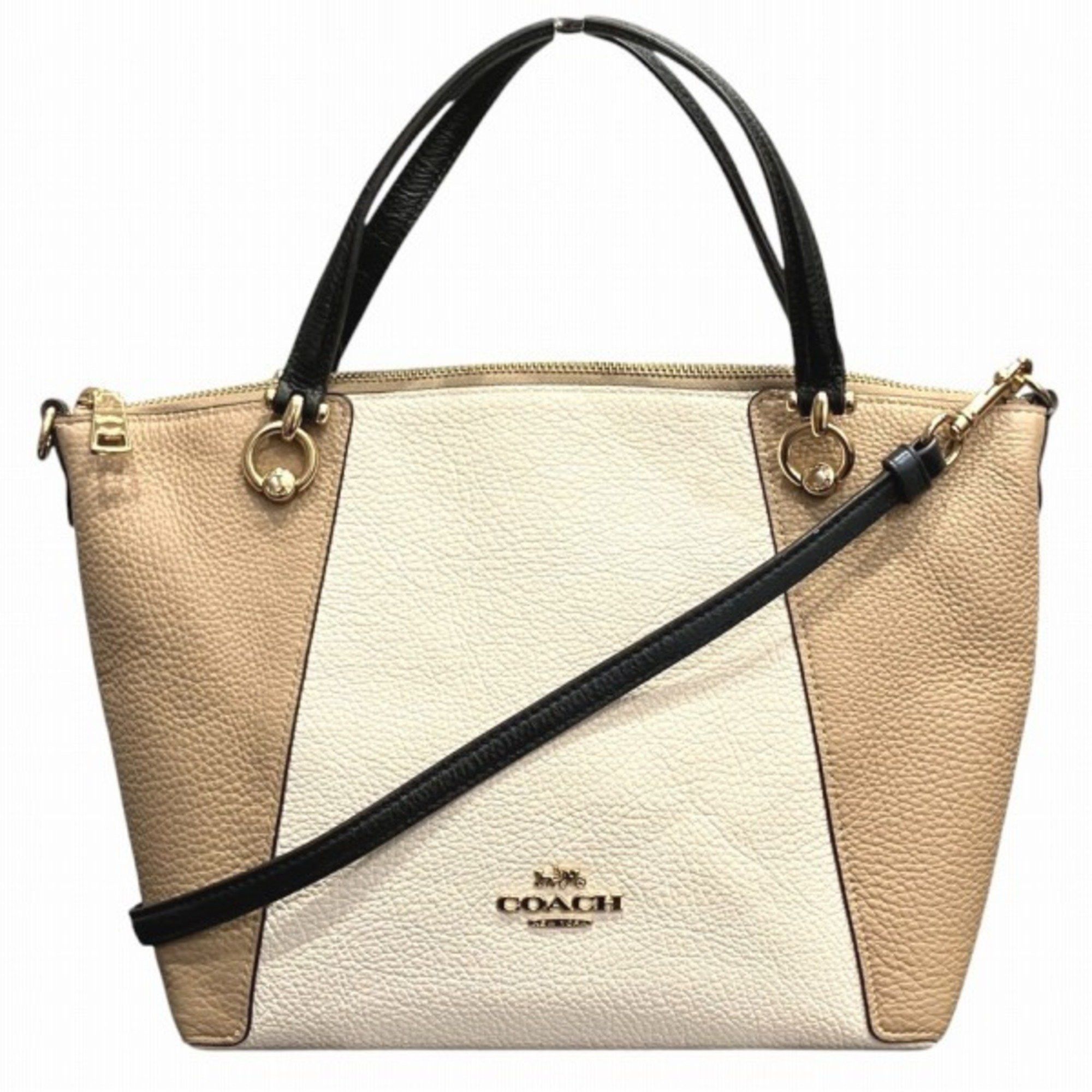 Coach C6841 Leather Bag Tote Shoulder Women's in Beige