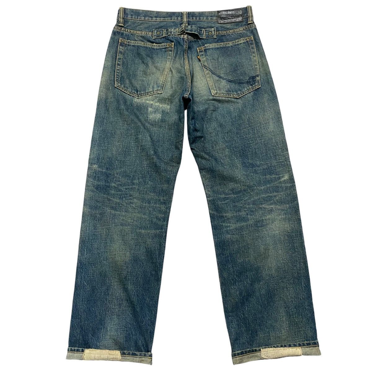 Freewheelers CALEE SUPPLY Denim Selvedge Jeans Dirty Blue Repaired Size US 32 / EU 48 - 2 Thumbnail