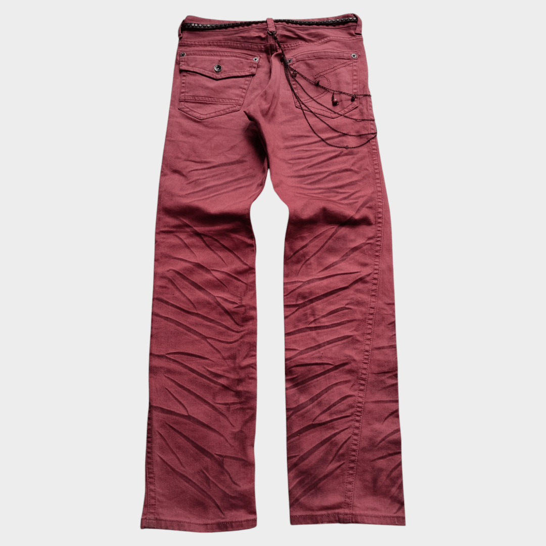 If Six Was Nine × Le Grande Bleu (L.G.B.) × Tornado Mart Semantic design maroon bloody whisker effect jean Size US 31 - 2 Thumbnail